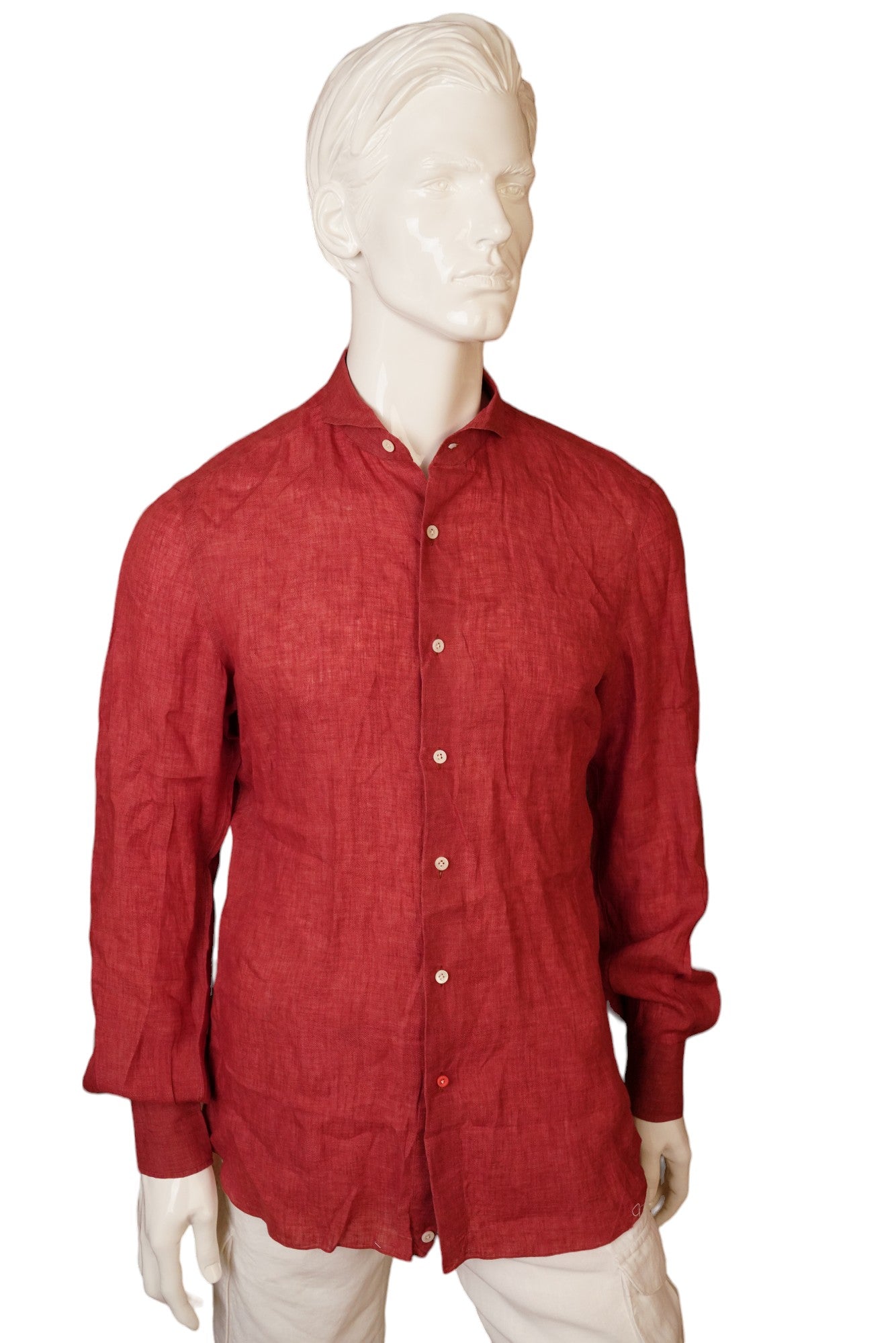 Isaia chemise lin rouge été nouveau 40