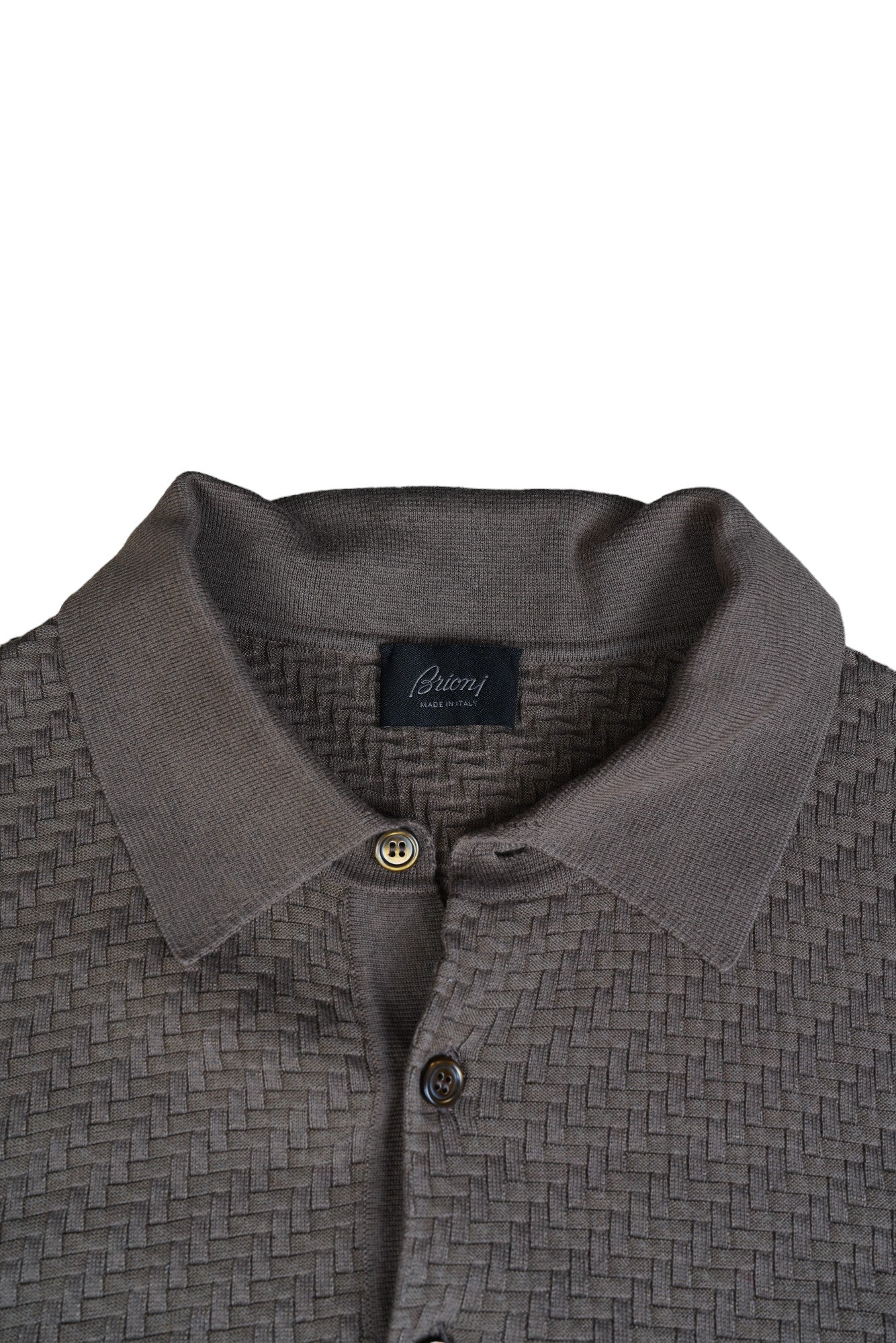 Brioni polo shirt in cotton-silk-cashmere blend with Trama woven pattern brown