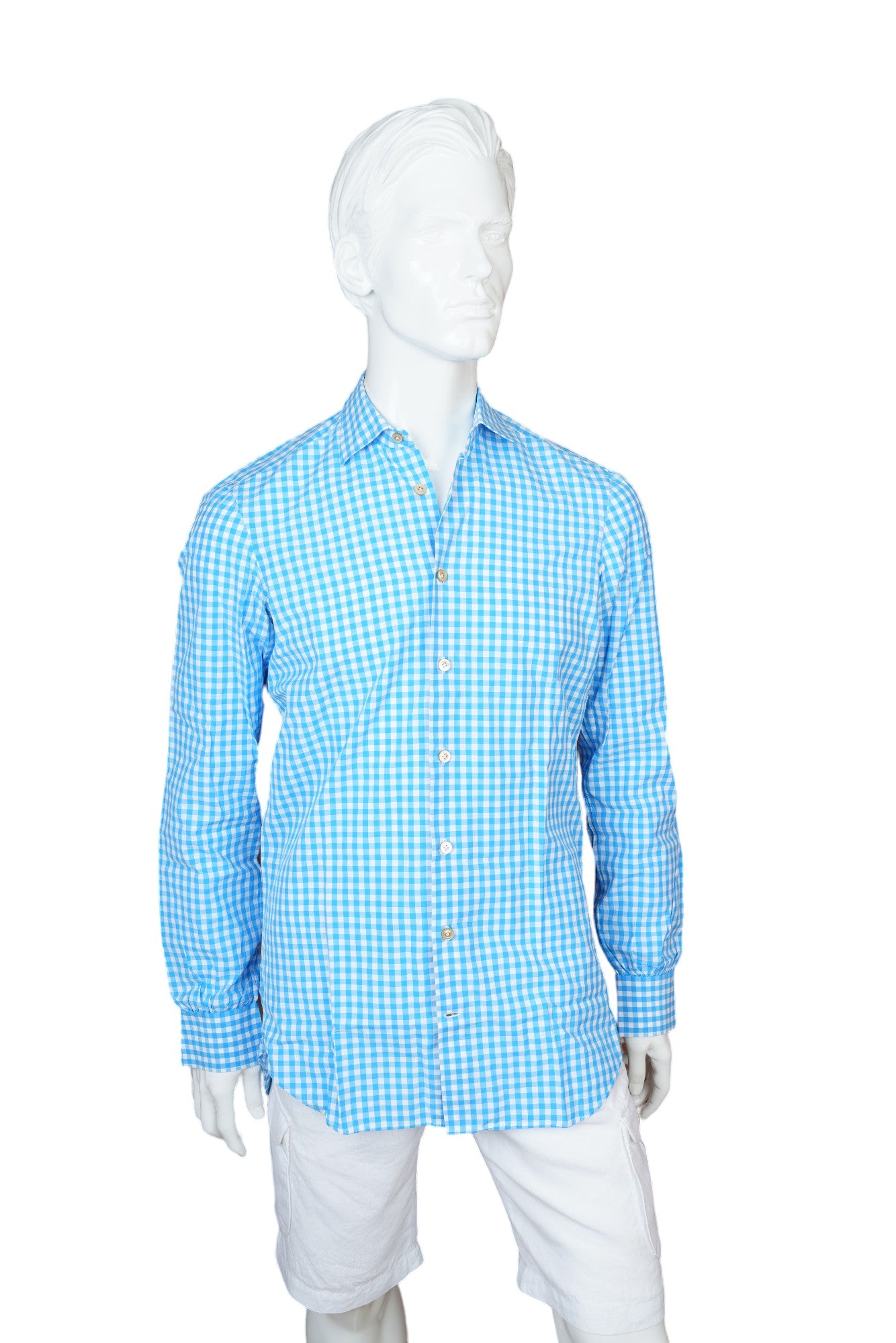 Chemise Kiton Carreaux Bleu Nouveau Sur Mesure Fait Main 39/40 (M)