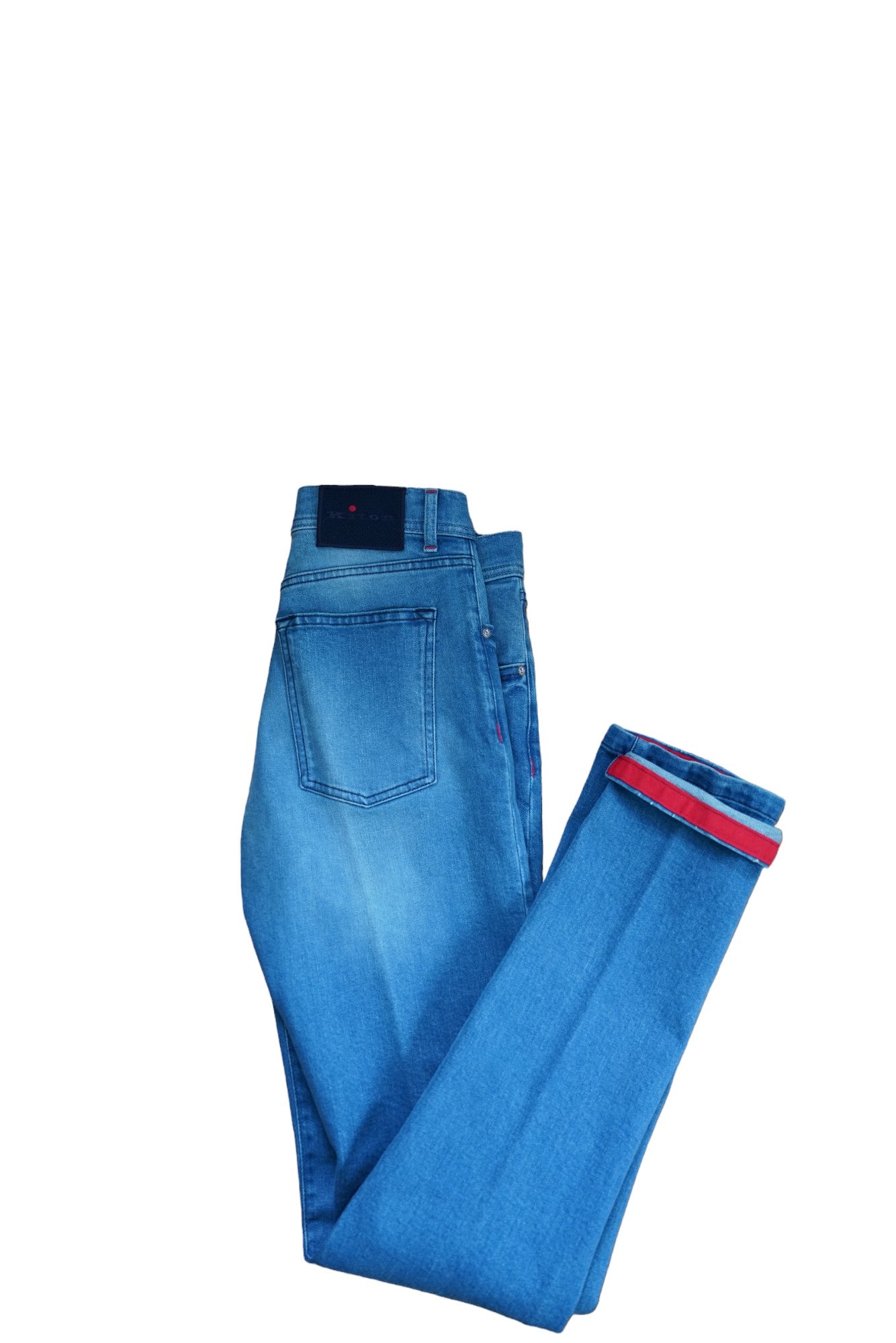 Kiton Jeans bleu Japan Denim détruit détails