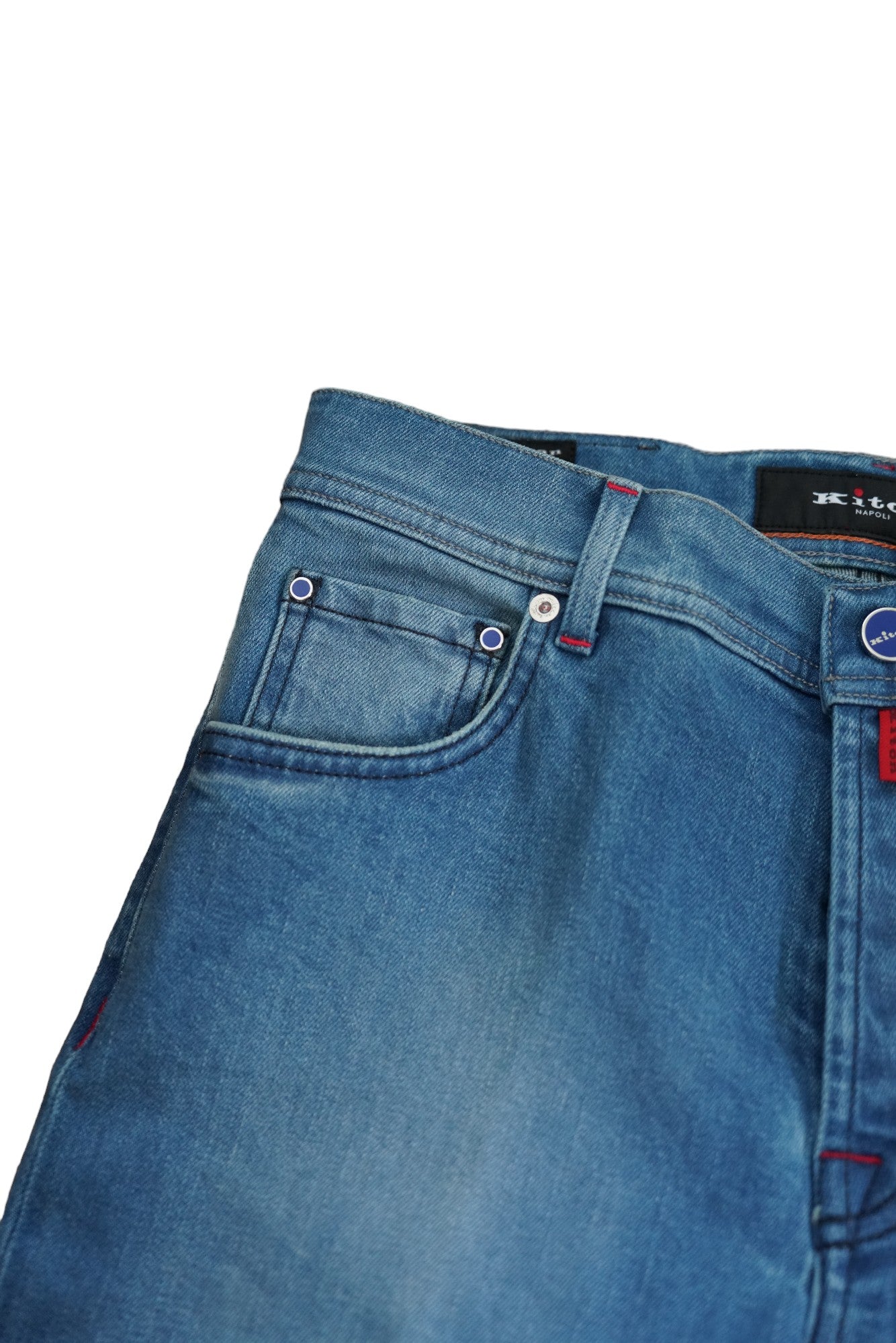 Kiton Jeans bleu Japan Denim détruit détails