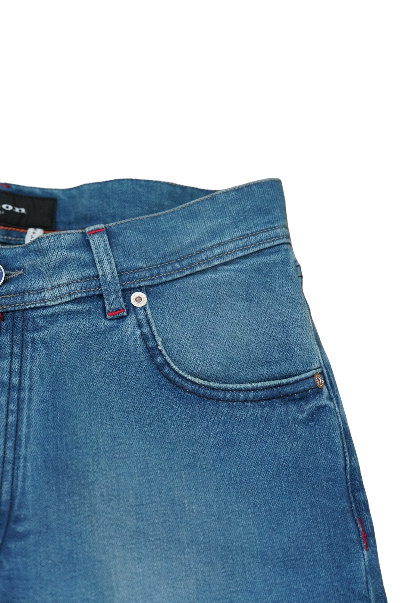 Kiton Jeans bleu Japan Denim détruit détails