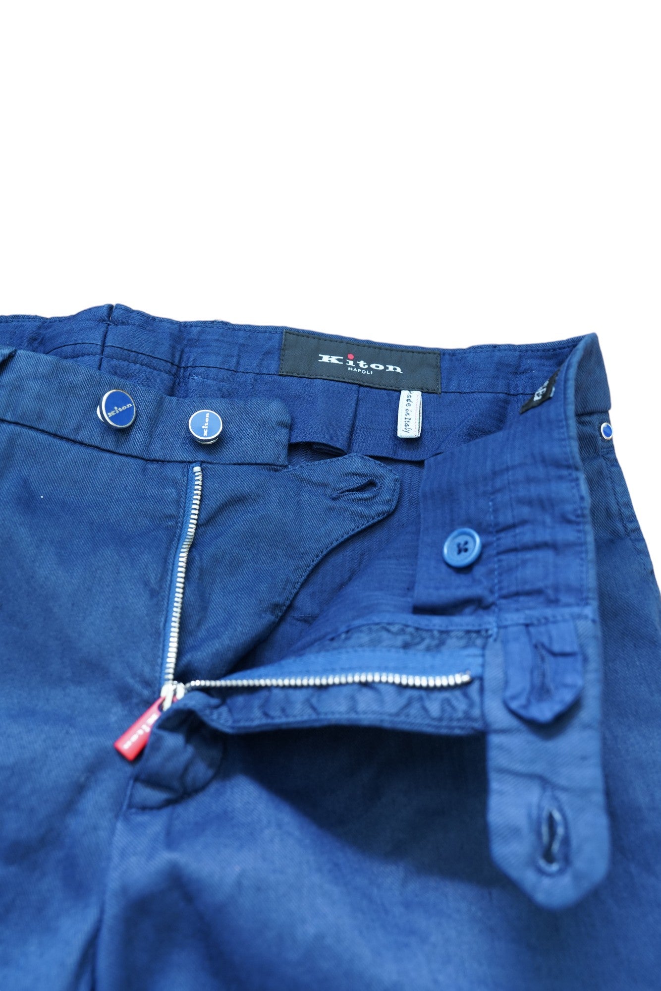 Kiton pantalon chino bleu 50 (34) mélange de lin nouvel été