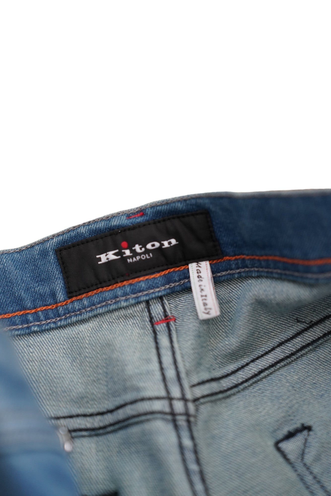 Kiton Jeans bleu Japan Denim détruit détails