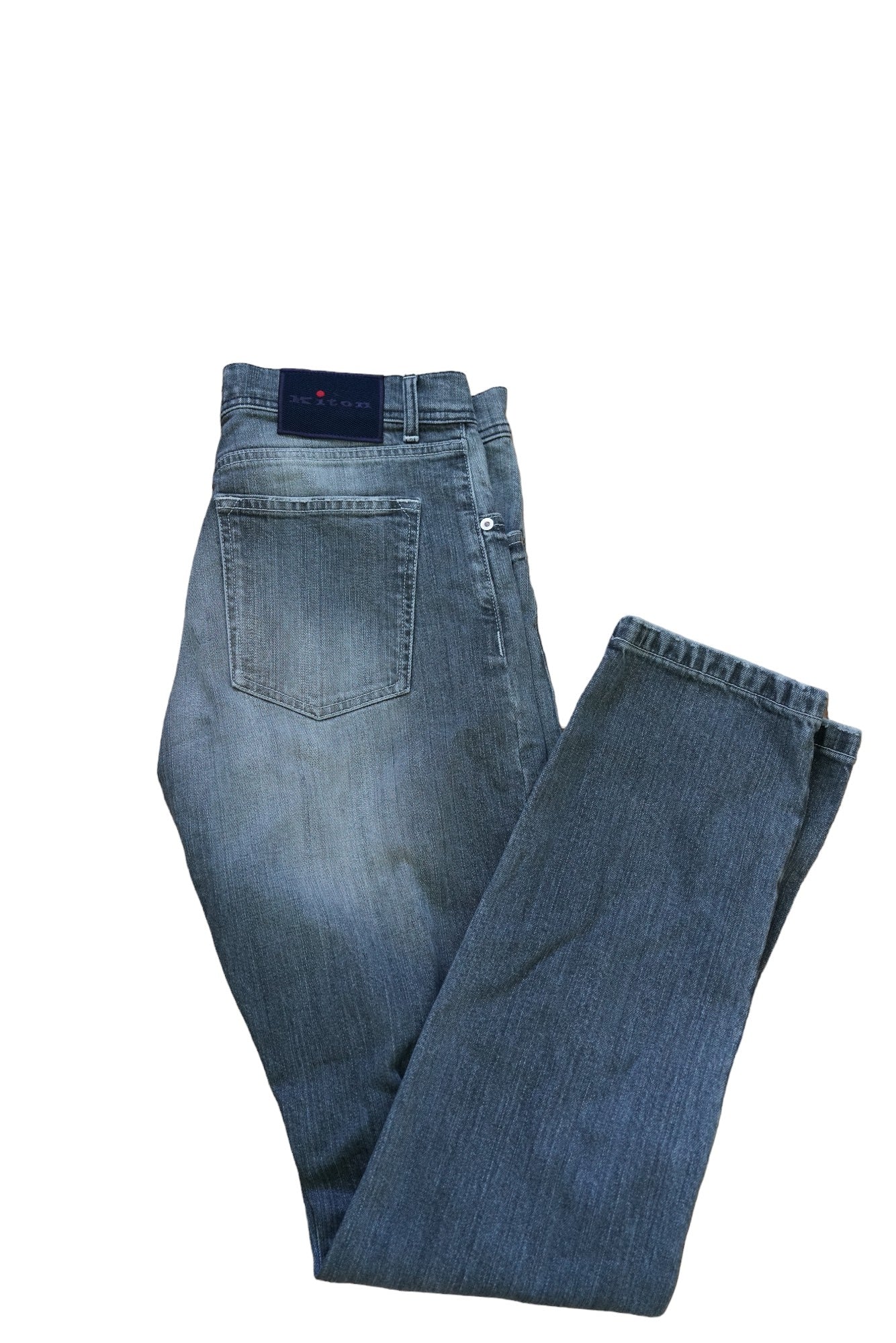 Kiton Jeans gris légèrement délavé Japan Denim détruit détails