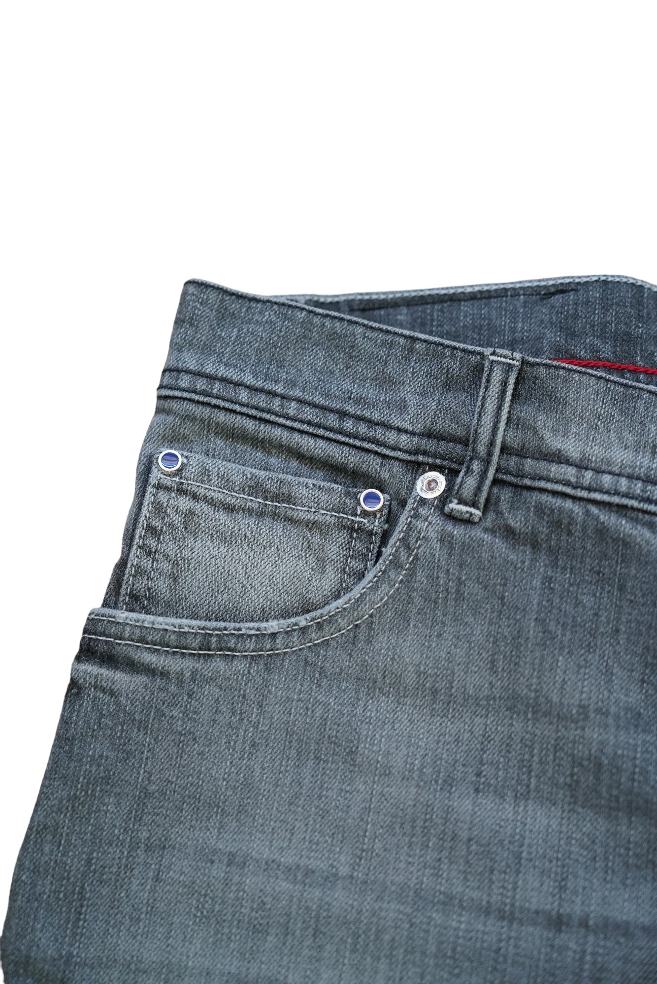 Kiton Jeans gris légèrement délavé Japan Denim détruit détails