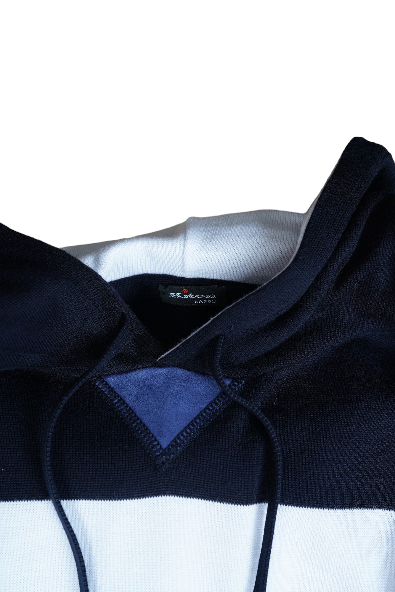 Kiton Pullover Baumwolle mit Leder und Kapuze weiß