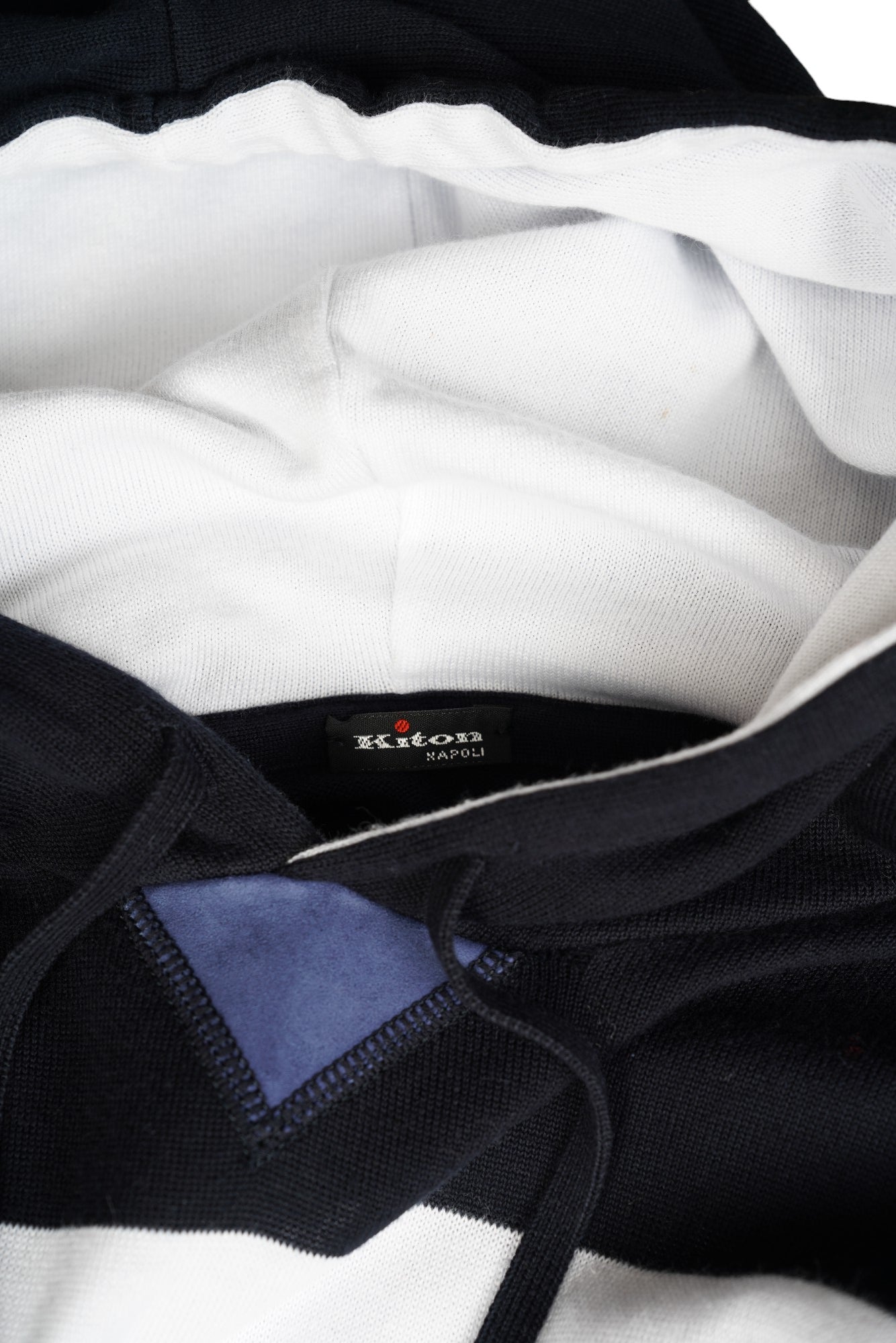Kiton Pullover Baumwolle mit Leder und Kapuze weiß