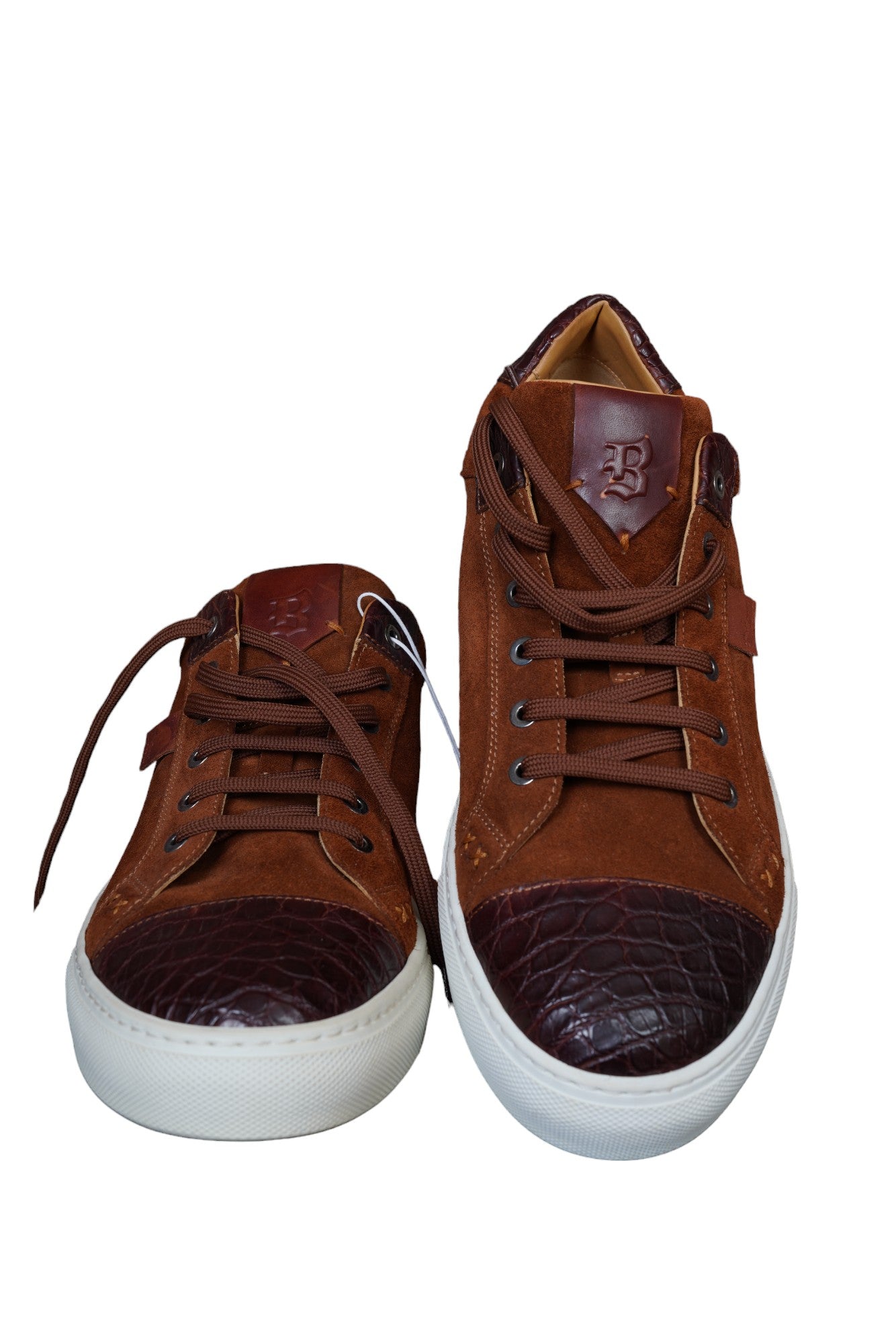 Brioni chaussures de sport crocodile daim 44 UK 10 nouvelles chaussures alligator marron