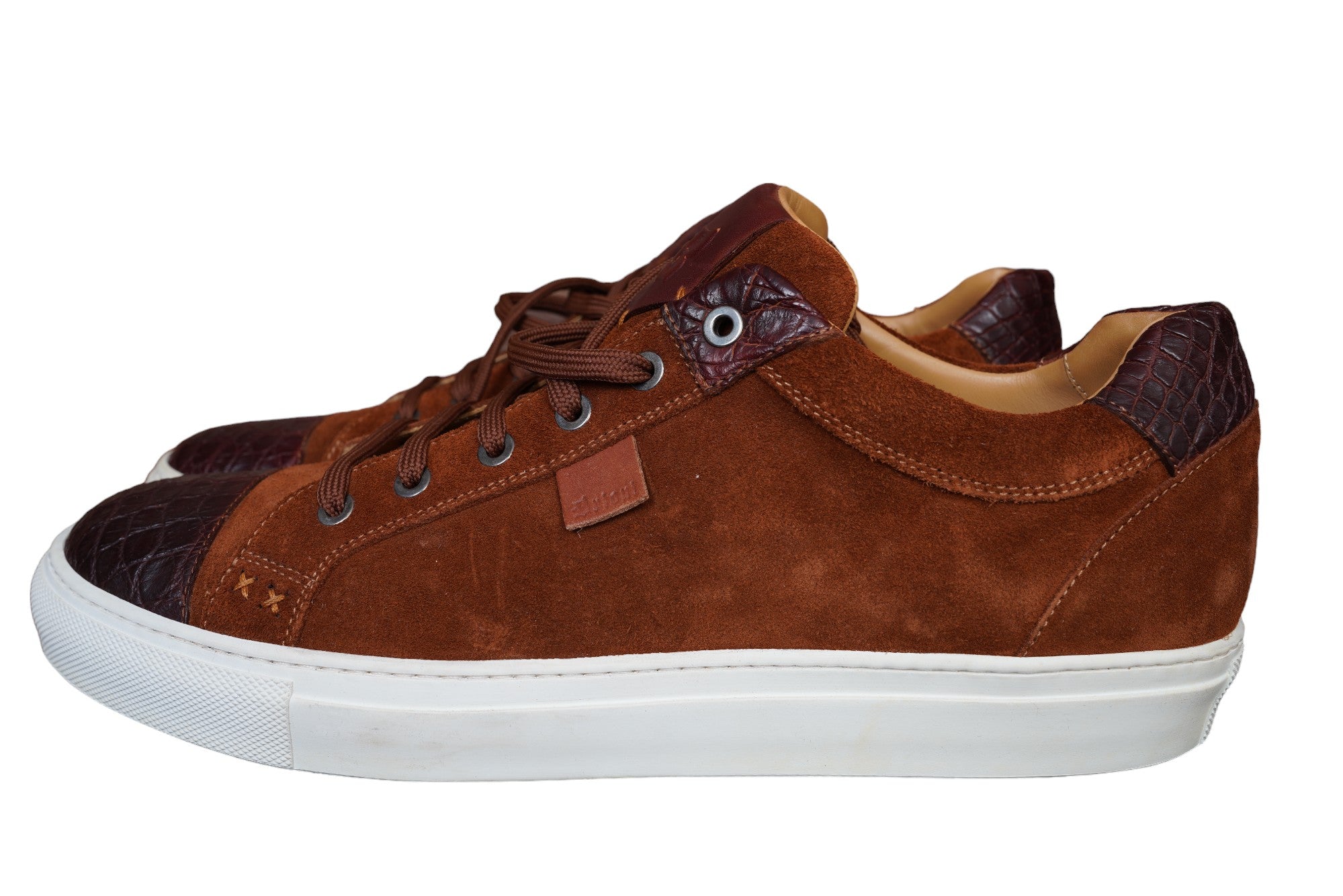 Brioni chaussures de sport crocodile daim 44 UK 10 nouvelles chaussures alligator marron