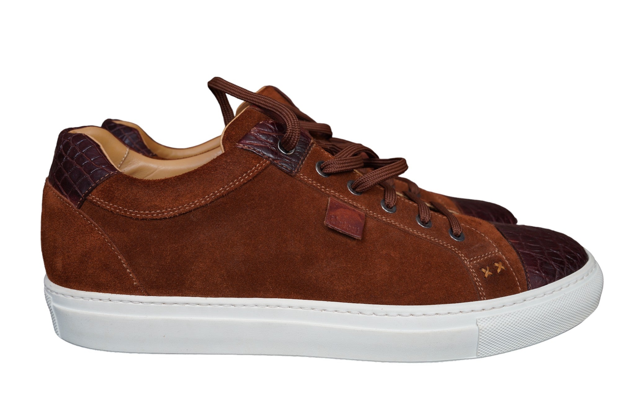 Brioni chaussures de sport crocodile daim 44 UK 10 nouvelles chaussures alligator marron