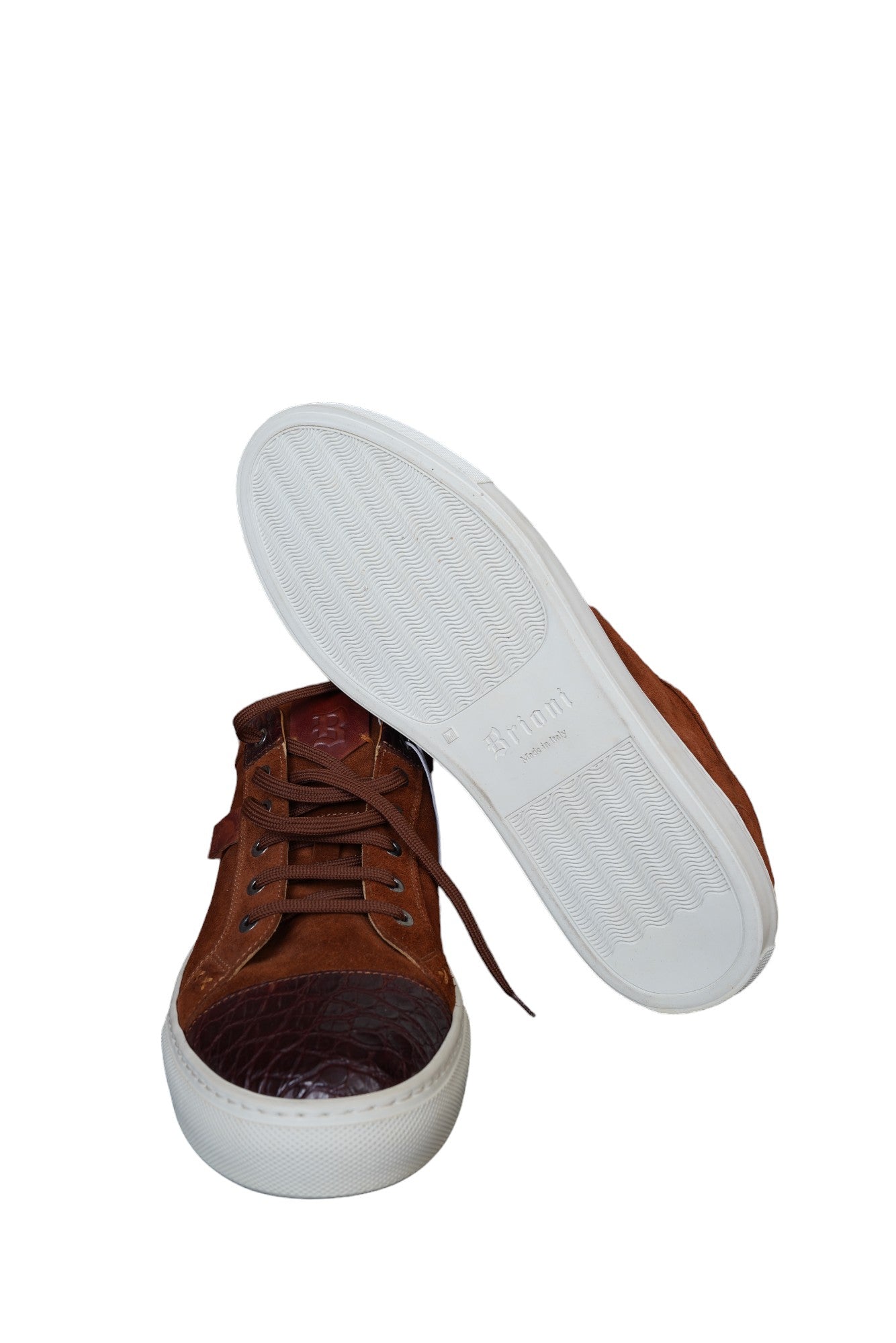 Brioni chaussures de sport crocodile daim 44 UK 10 nouvelles chaussures alligator marron