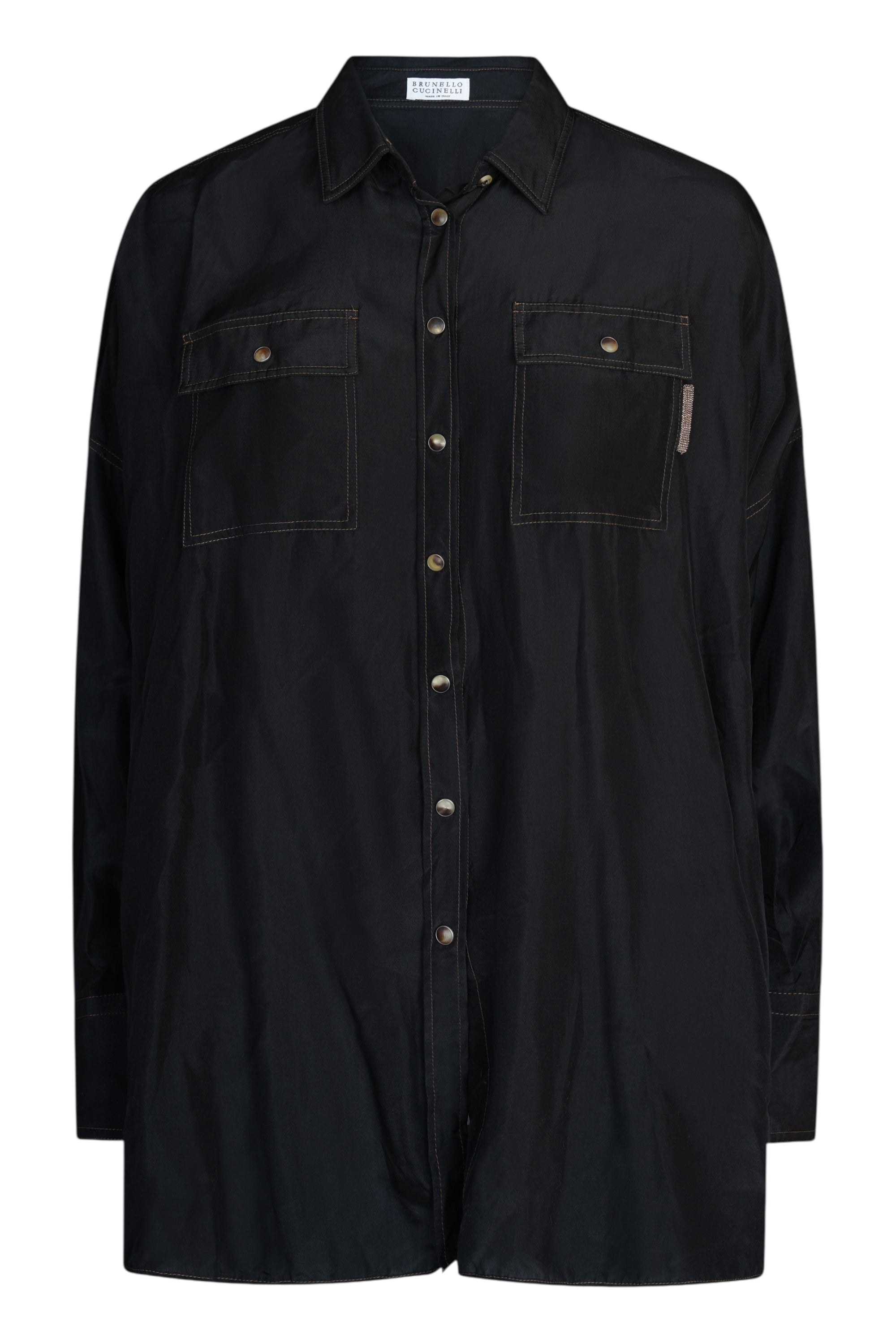 Brunello Cucinelli Bluse aus Seiden-Crepe de Chine mit Monili Detail Oversize