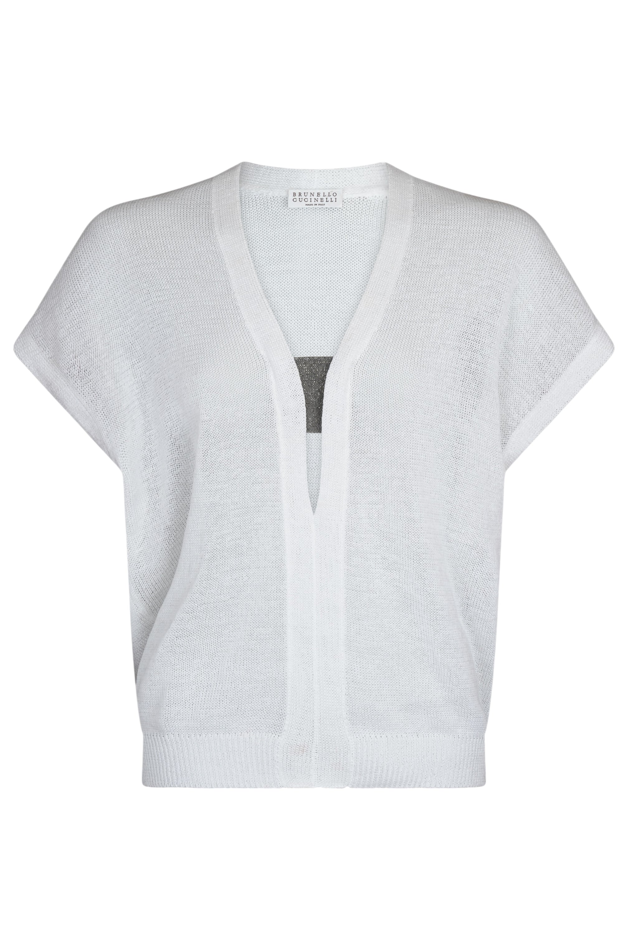 Brunello Cucinelli Strick Pullover Shirt Kurzarm Dazzling aus Leinen mit Monili Oversize