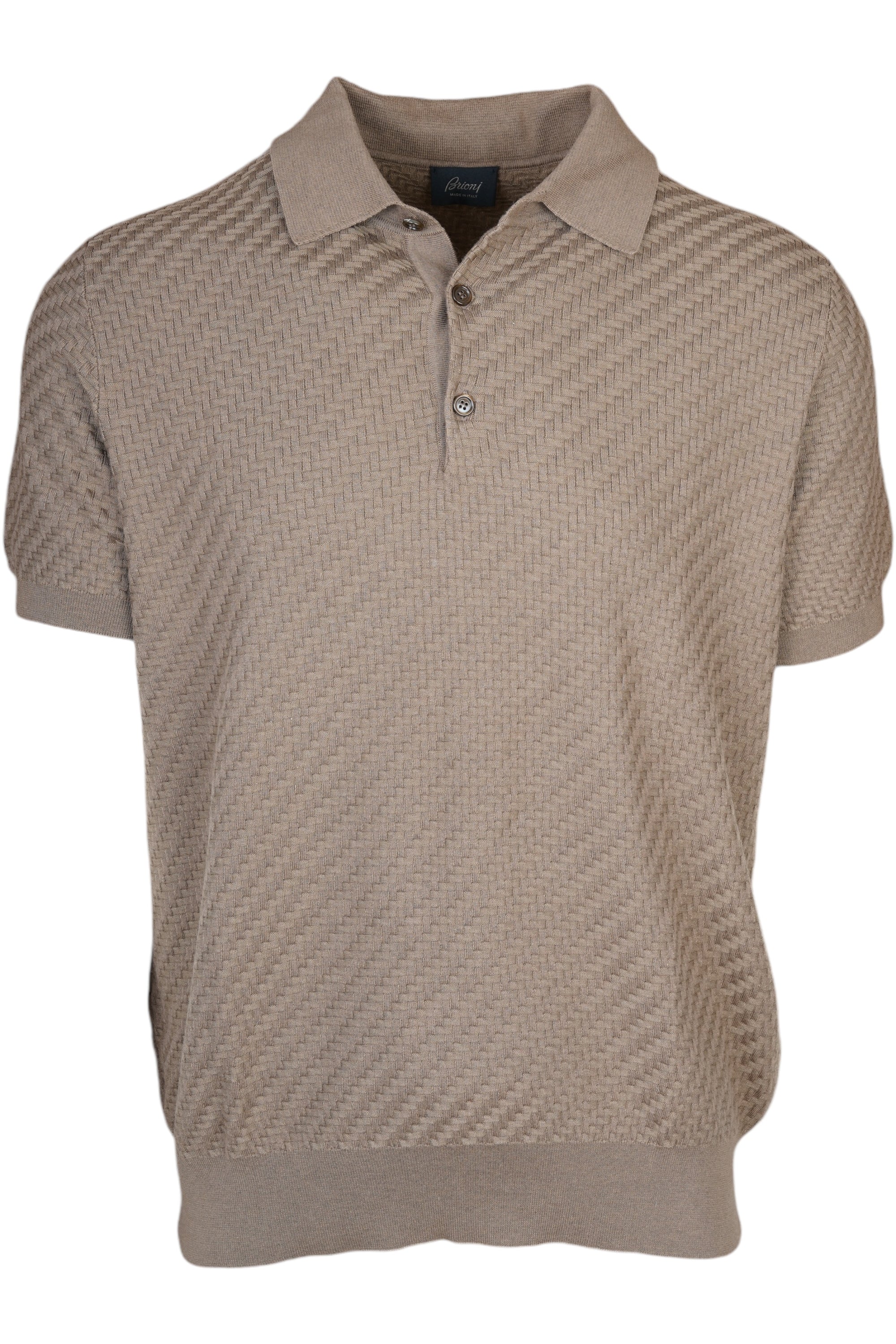 Brioni polo shirt in cotton-silk-cashmere blend with Trama woven pattern brown