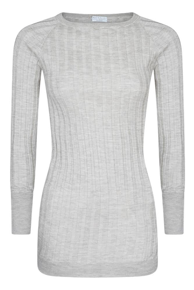 Brunello Cucinelli Leichter Damen Pullover aus Kaschmir und Seide Rundhals braun
