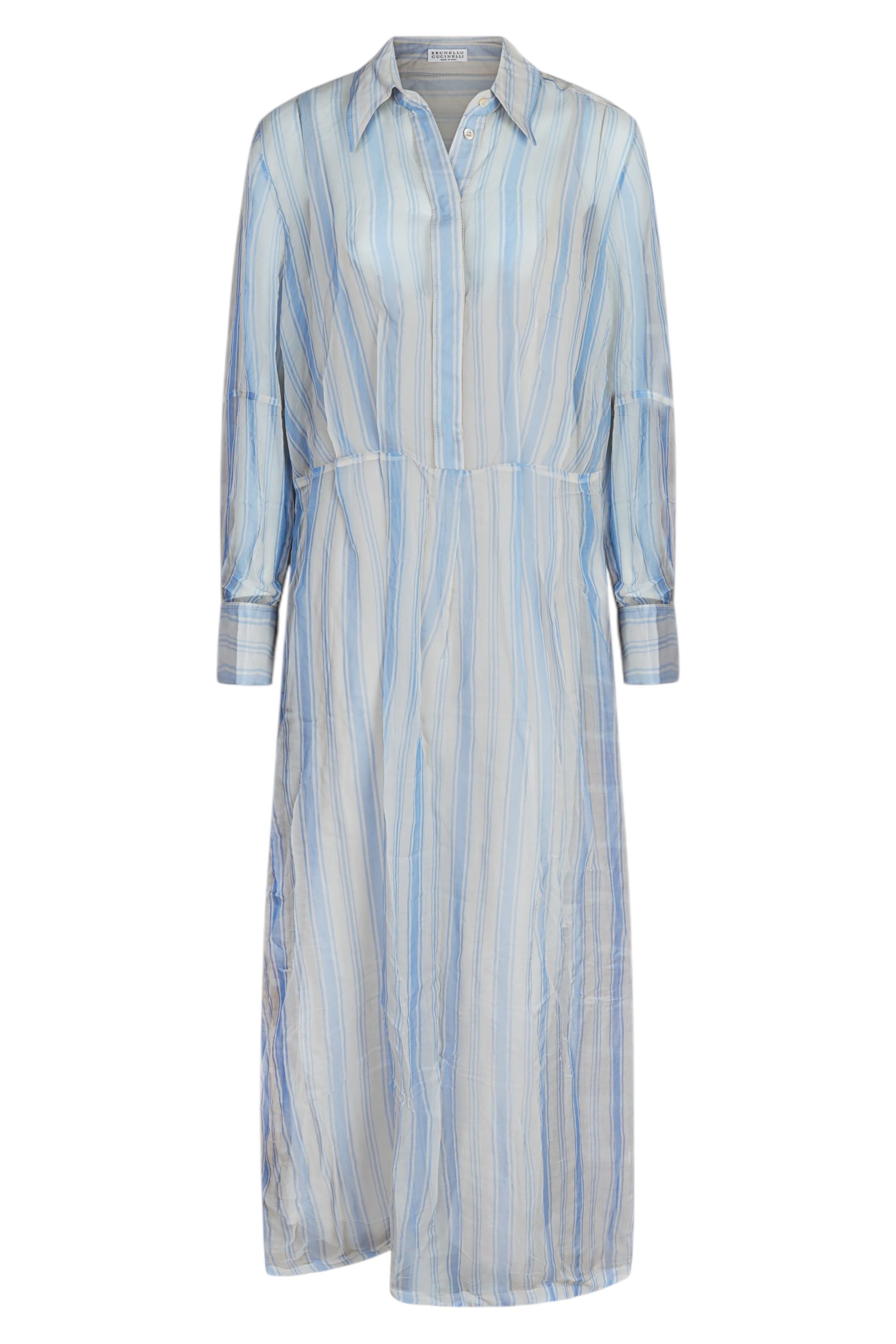 Brunello Cucinelli sommerliches Kleid aus Crispy Seide mit Unterkleid Hemdblusenkleid Monli Detail