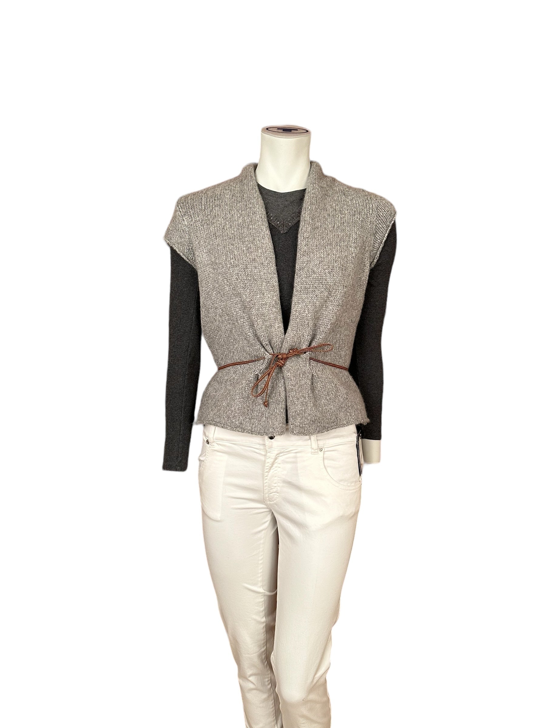 Brunello Cucinelli Gilet en cachemire avec ceinture en cuir XL