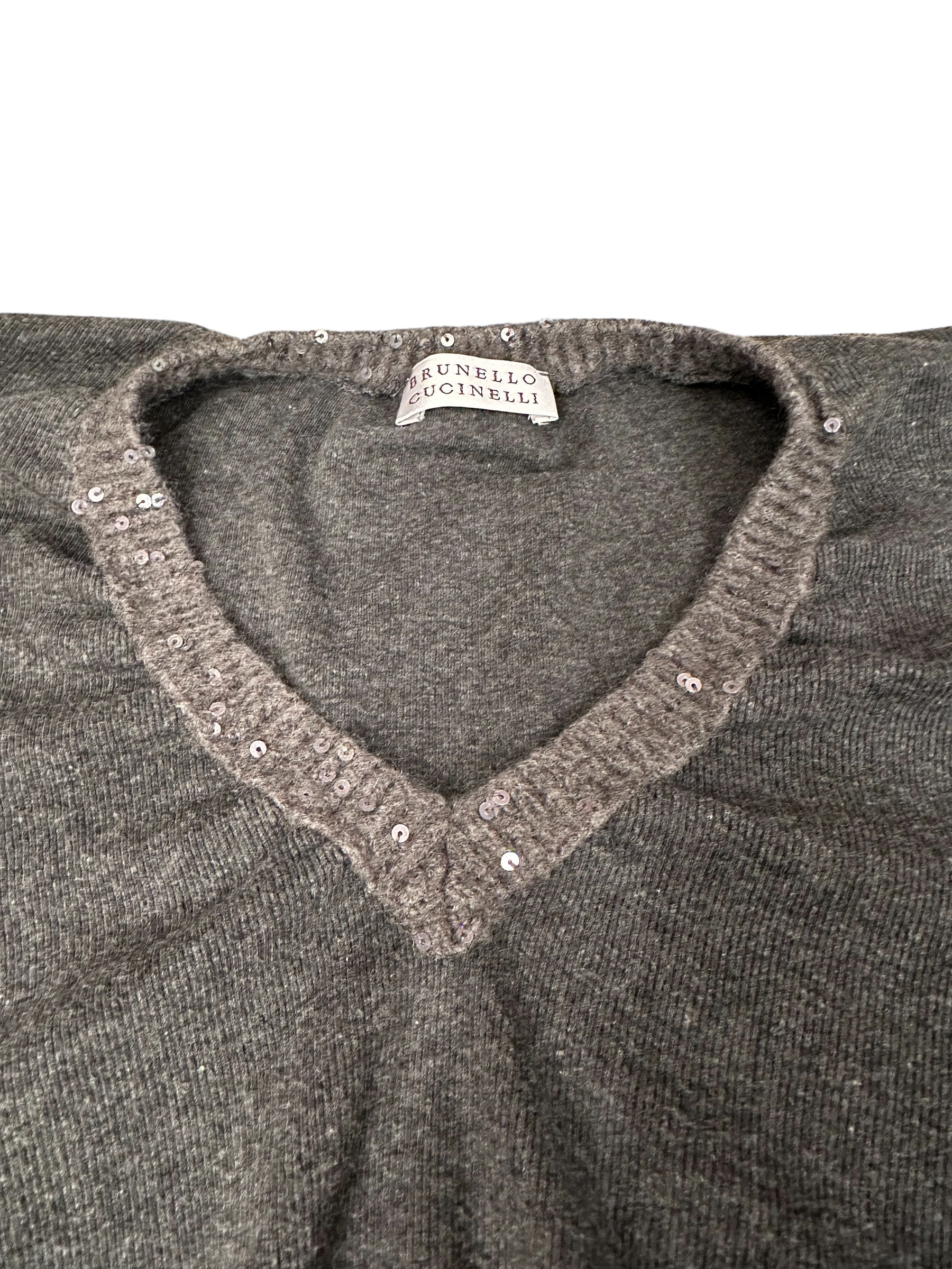 Brunello Cucinelli Pull long top à paillettes, cachemire et soie