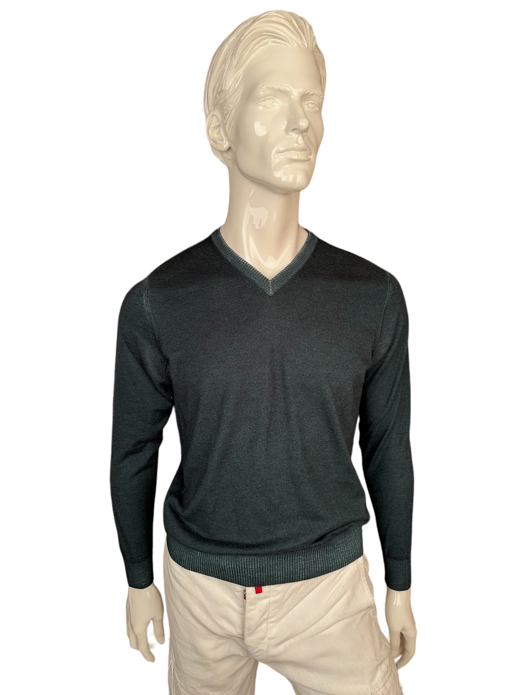 Kiton Kaschmir Kaschmir Nuvola V-Ausschnitt Pullover grün M Handgenäht