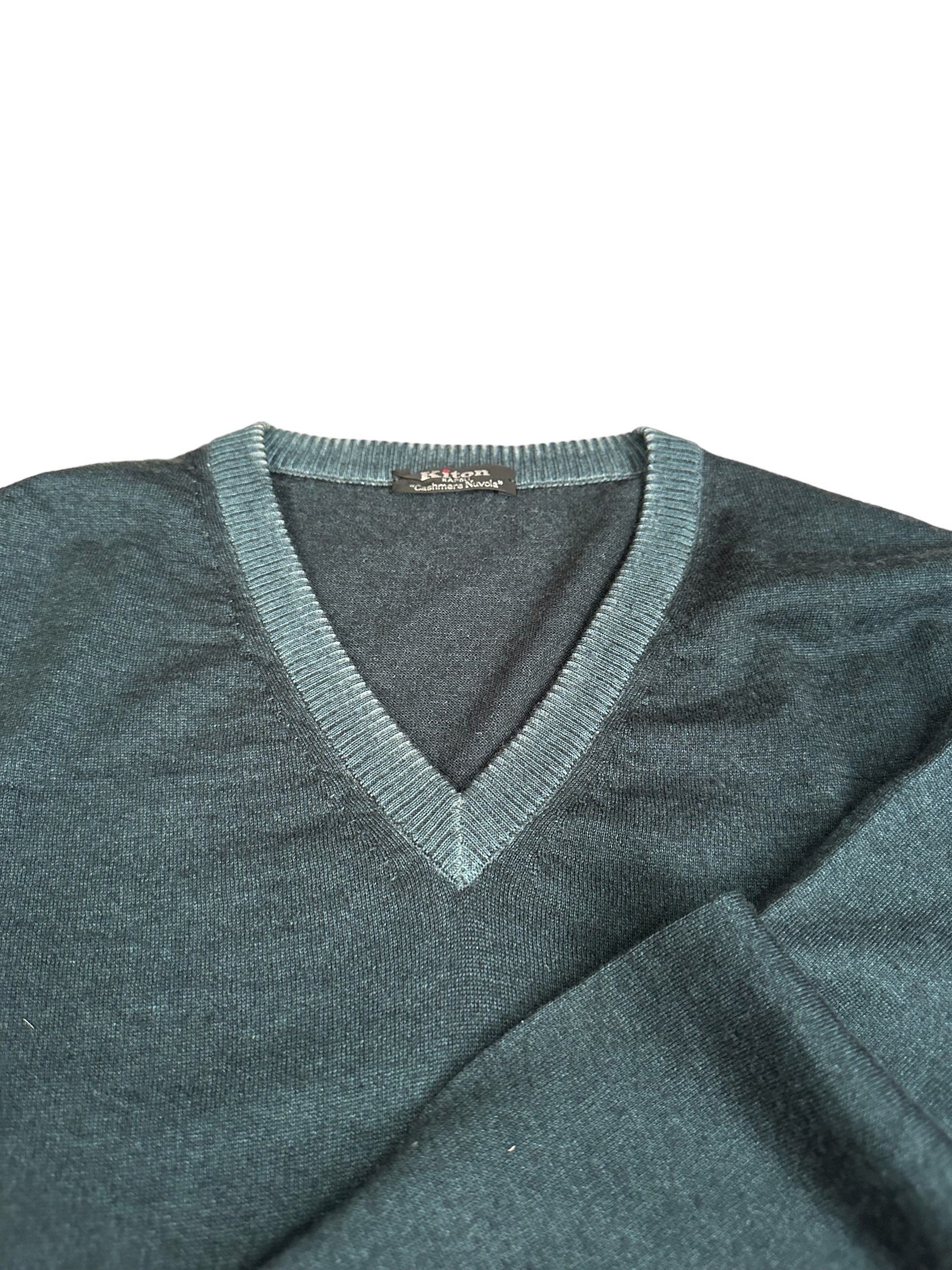 Kiton Kaschmir Kaschmir Nuvola V-Ausschnitt Pullover grün M Handgenäht