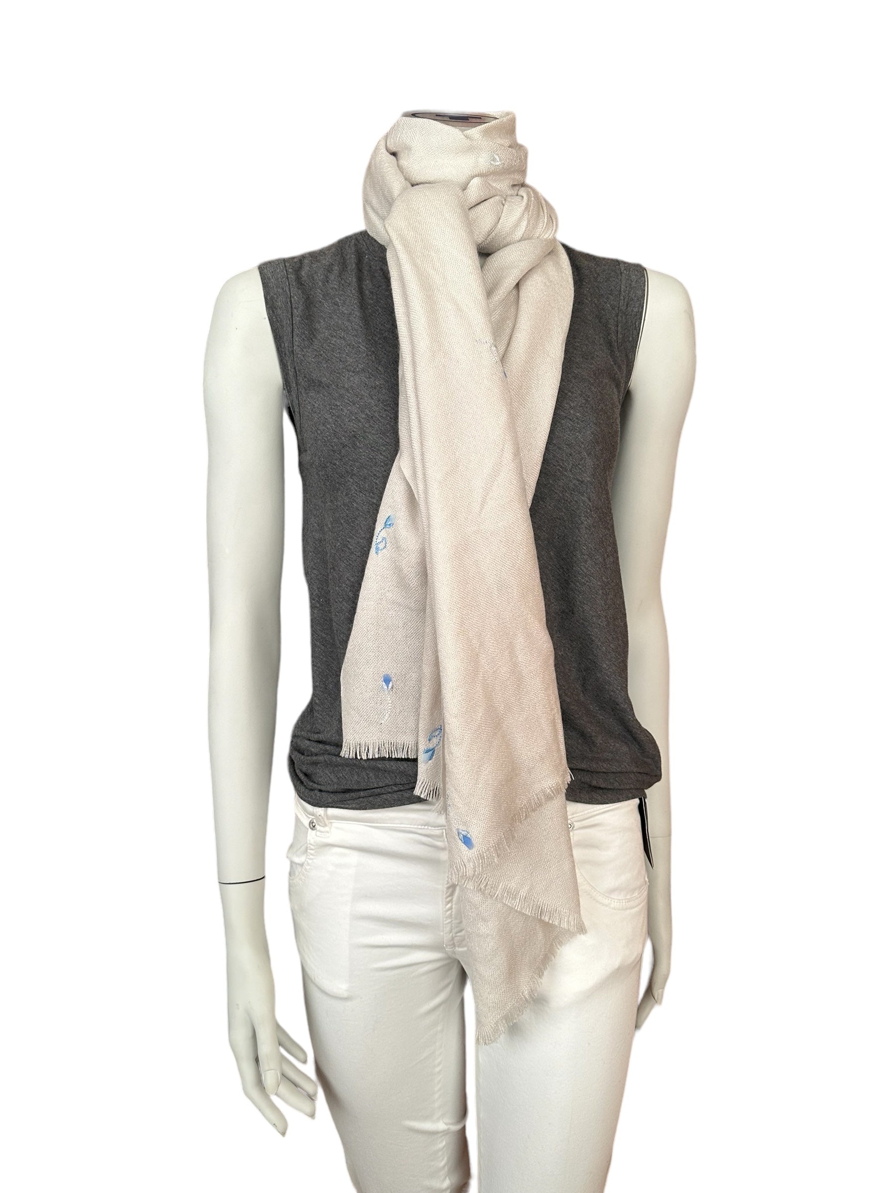 Loro Piana summer scarf stole 70* 200 cashmere/silk with fringes