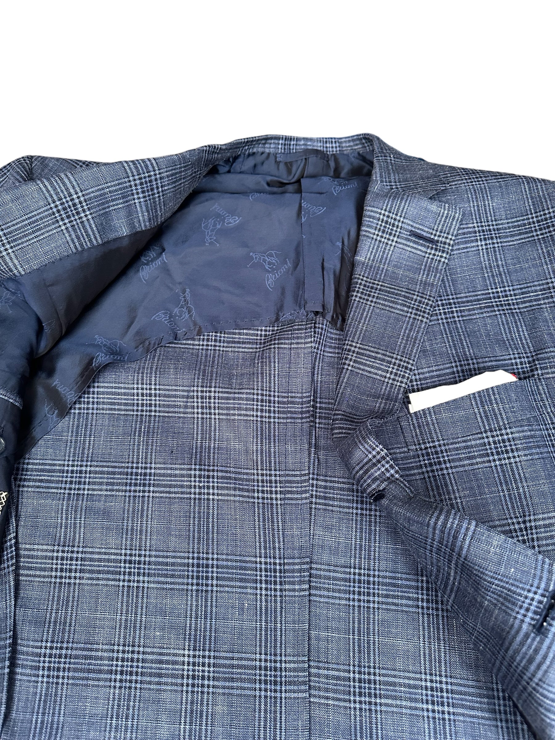 Brioni Veste Blazer bleu 52 nouveau Veste d'été soie/lin
