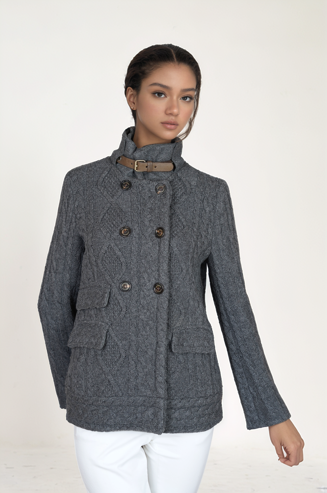 Brunello Cucinelli Caban Jacke Kurzmantel mit Kaschmir 42 (IT) (38/40 D) Damen Zopfstrick