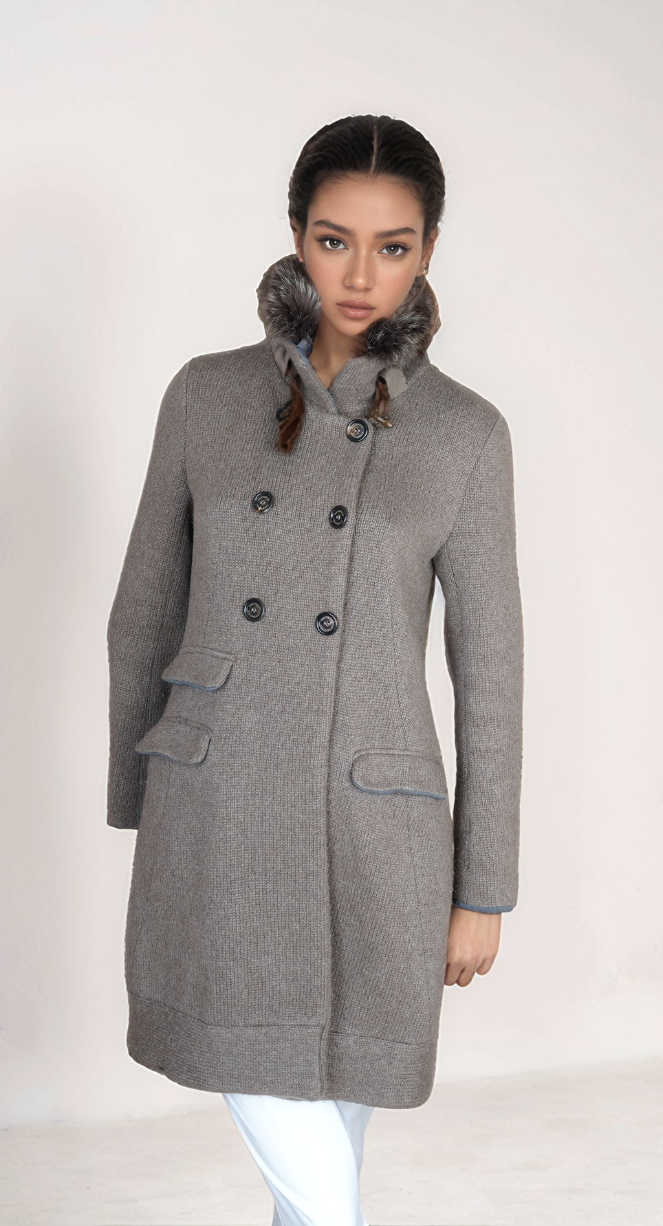 Brunello Cucinelli Manteau Cachemire Femme Marron Incrustation de soie