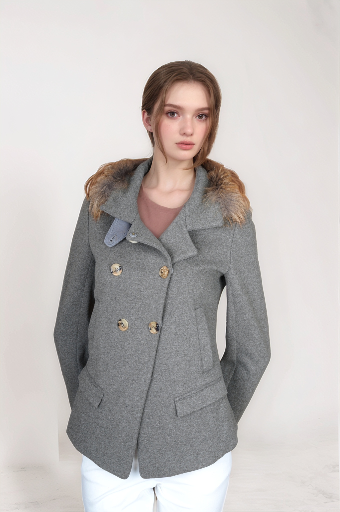 Brunello Cucinelli Manteau Cachemire Femme Marron Incrustation de soie