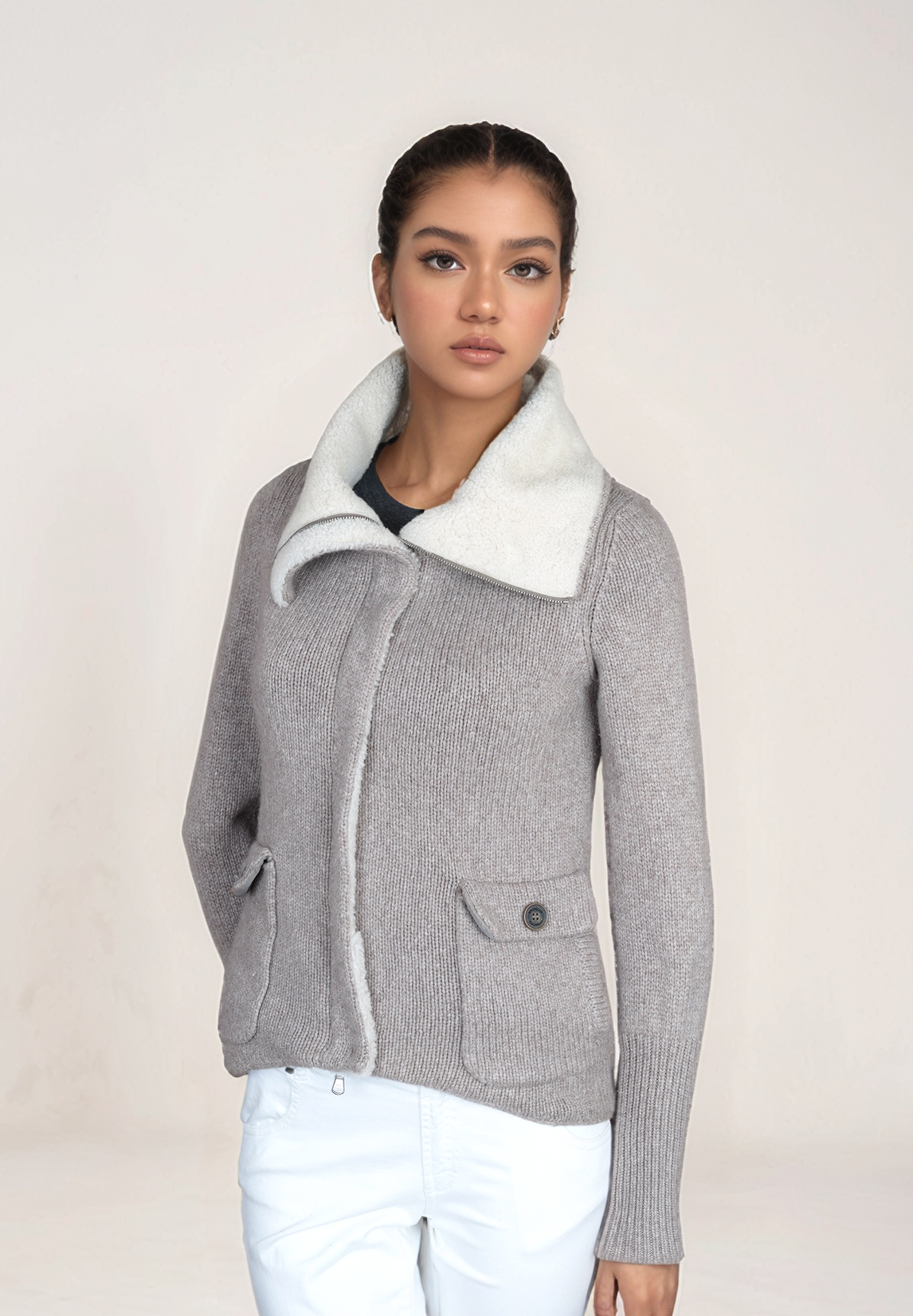 Brunello Cucinelli Manteau Cachemire Femme Marron Incrustation de soie