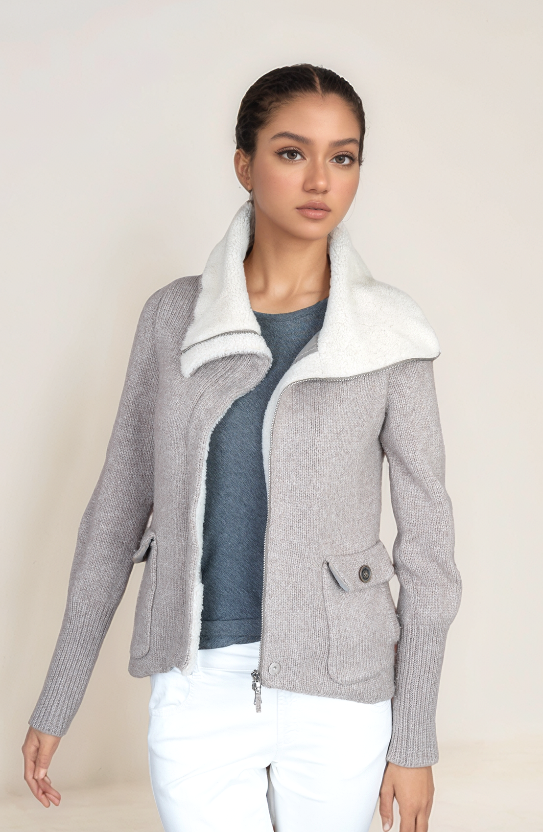 Brunello Cucinelli Manteau Cachemire Femme Marron Incrustation de soie