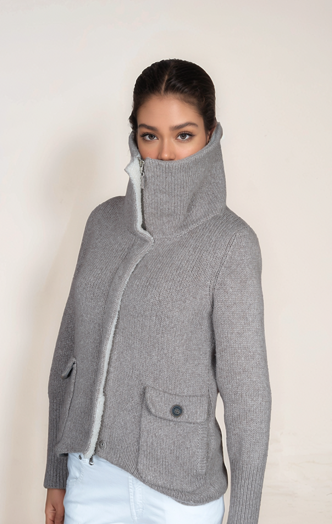 Brunello Cucinelli Manteau Cachemire Femme Marron Incrustation de soie