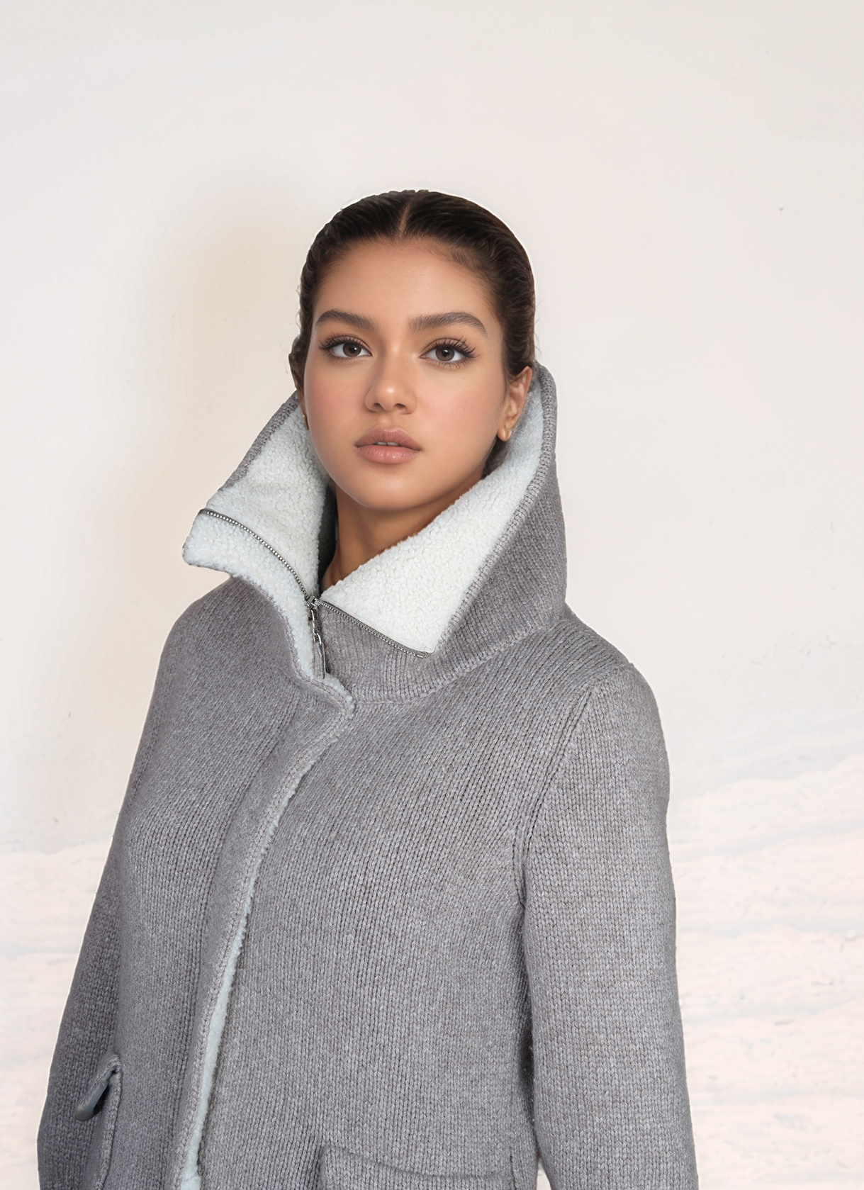 Brunello Cucinelli Manteau Cachemire Femme Marron Incrustation de soie
