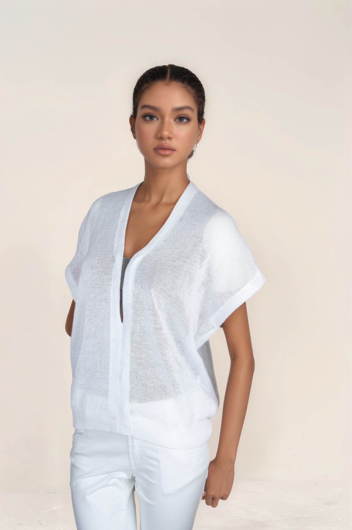 Brunello Cucinelli Strick Pullover Shirt Kurzarm Dazzling aus Leinen mit Monili Oversize