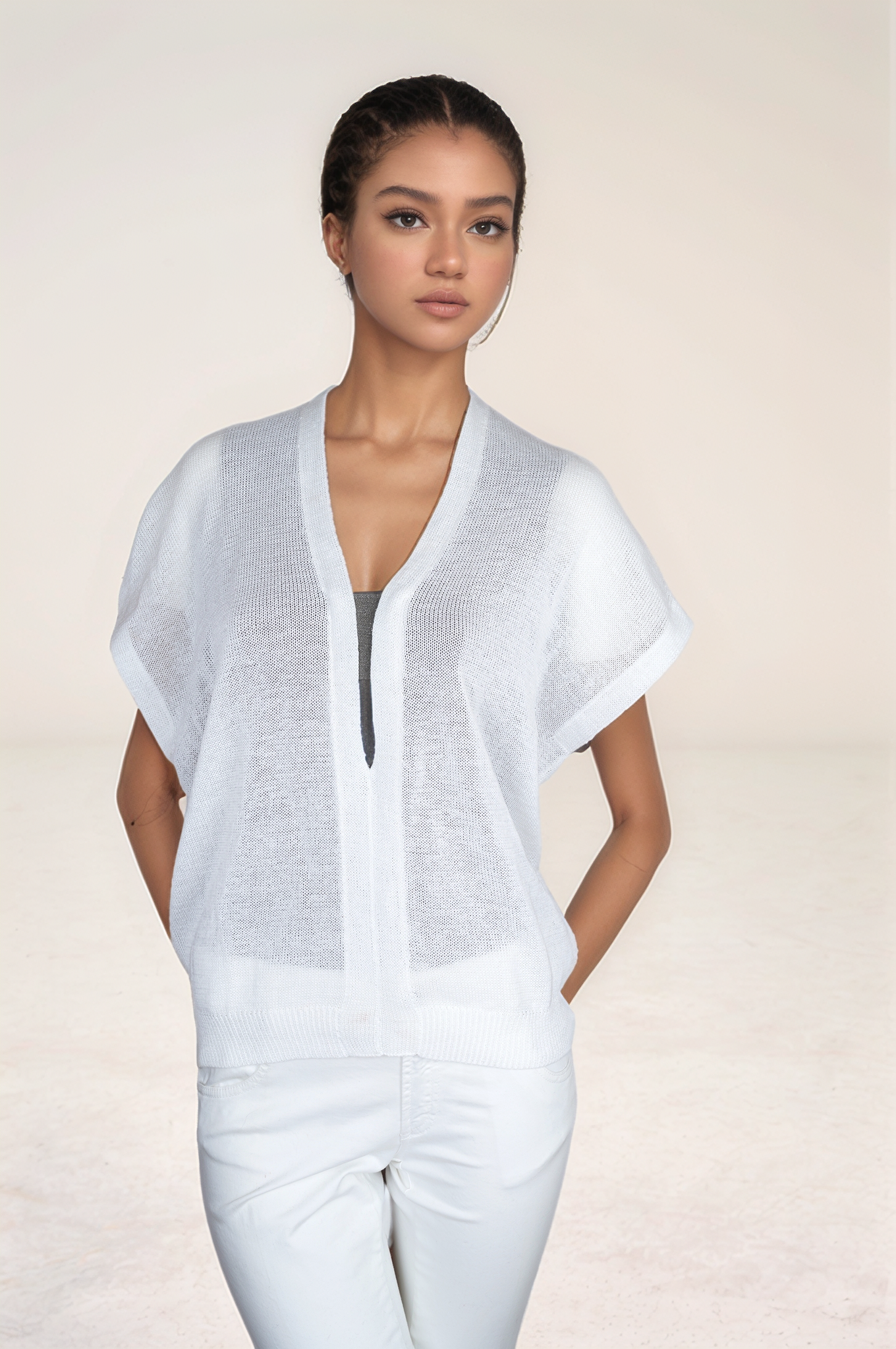 Brunello Cucinelli Strick Pullover Shirt Kurzarm Dazzling aus Leinen mit Monili Oversize