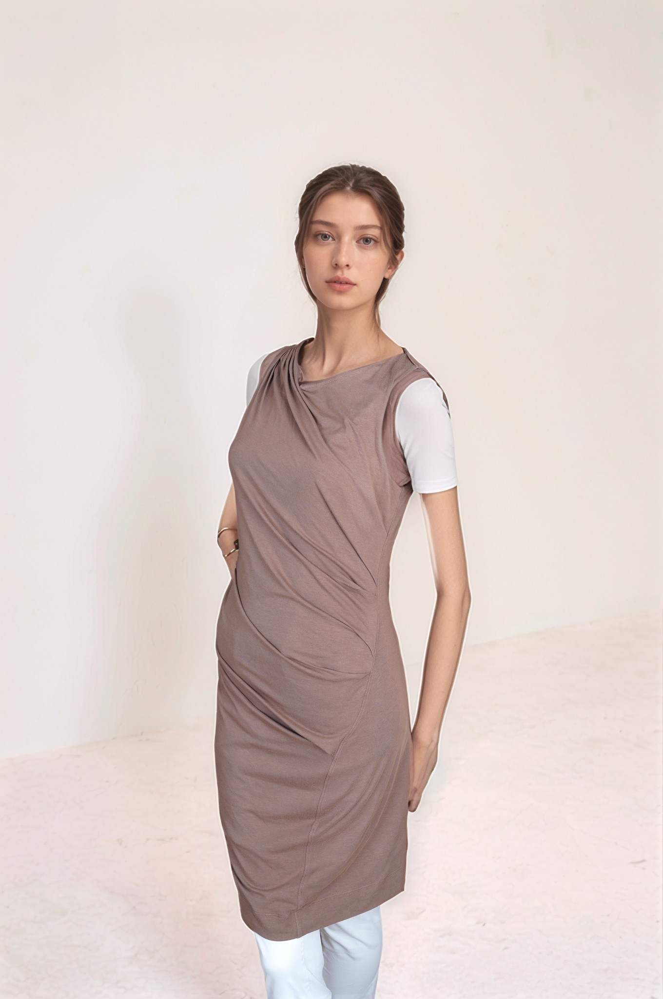 Brunello Cucinelli Langes Baumwoll-Top-Kleid Shirt mit Unterkleid aus Seide L/M