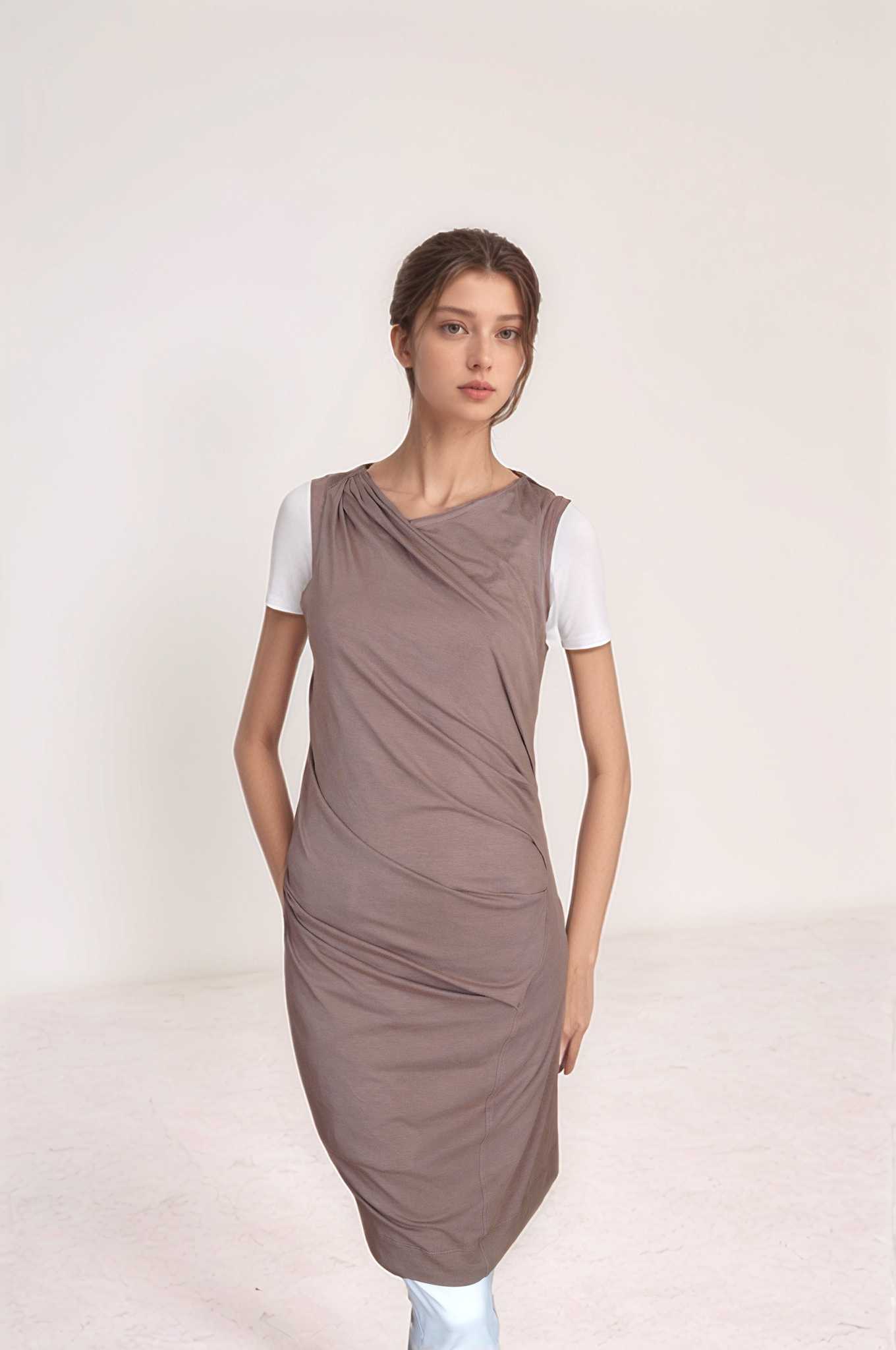 Brunello Cucinelli Langes Baumwoll-Top-Kleid Shirt mit Unterkleid aus Seide L/M
