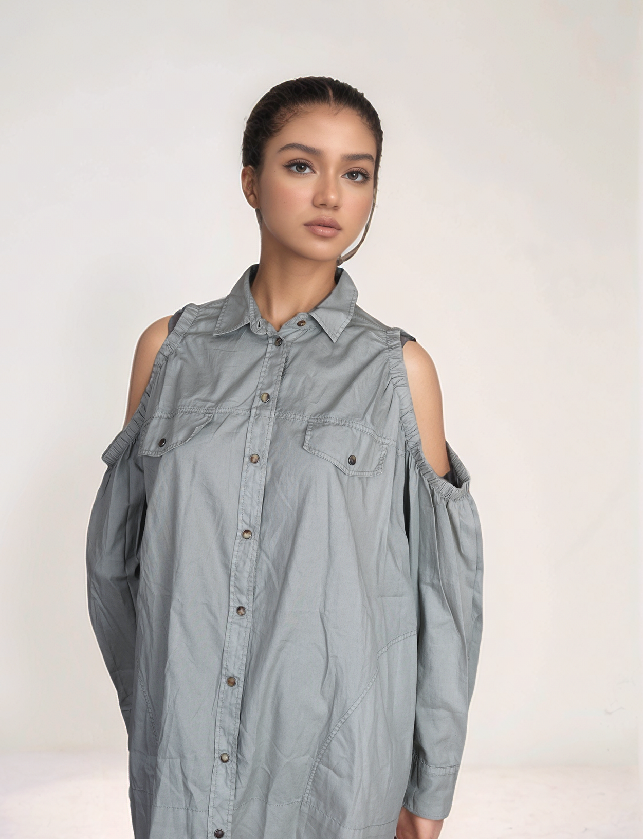 Brunello Cucinelli Bluse Hemd schulterfrei Baumwolle Oversize