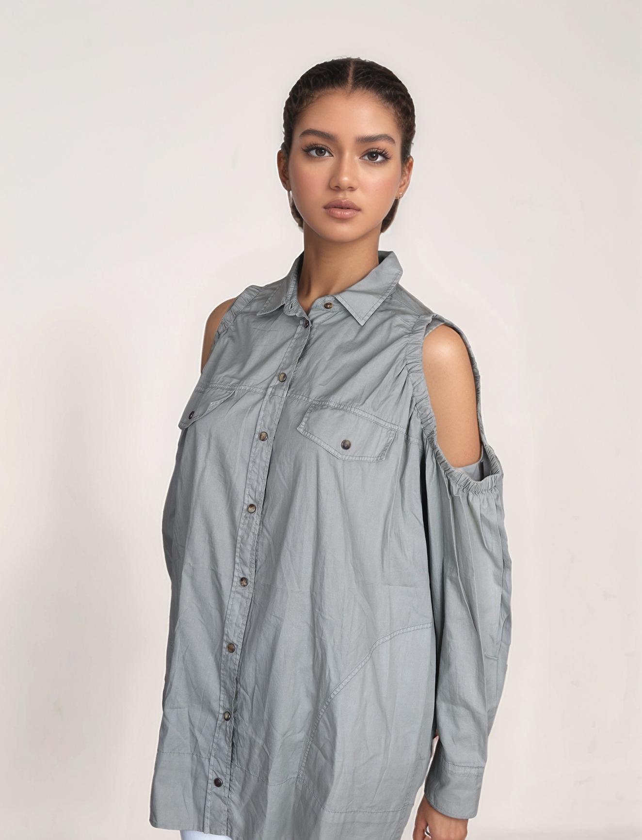 Brunello Cucinelli Bluse Hemd schulterfrei Baumwolle Oversize