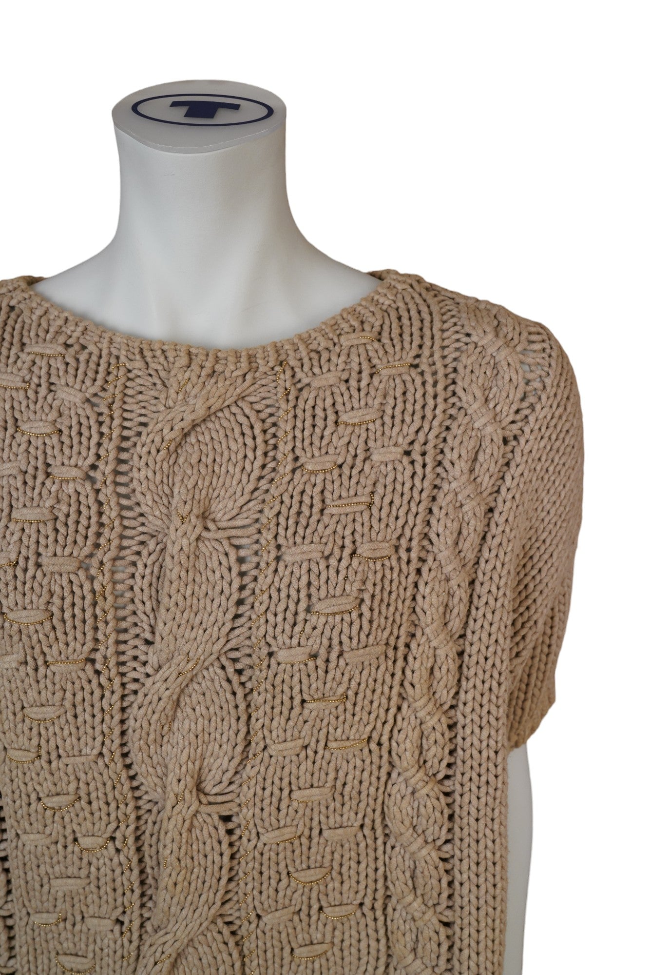 Brunello Cucinelli Dazzling Strickshirt Pullover in Zopfstrick mit Messingdetails