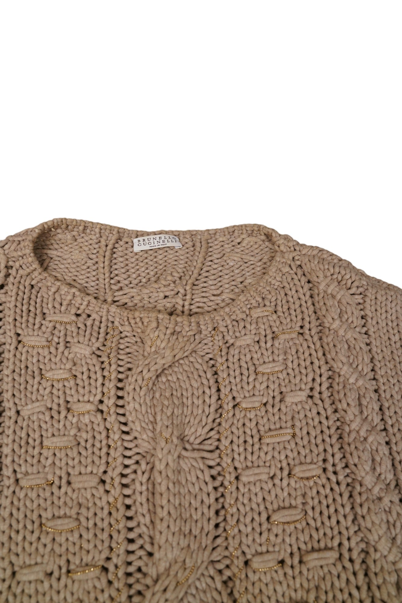 Brunello Cucinelli Dazzling Strickshirt Pullover in Zopfstrick mit Messingdetails