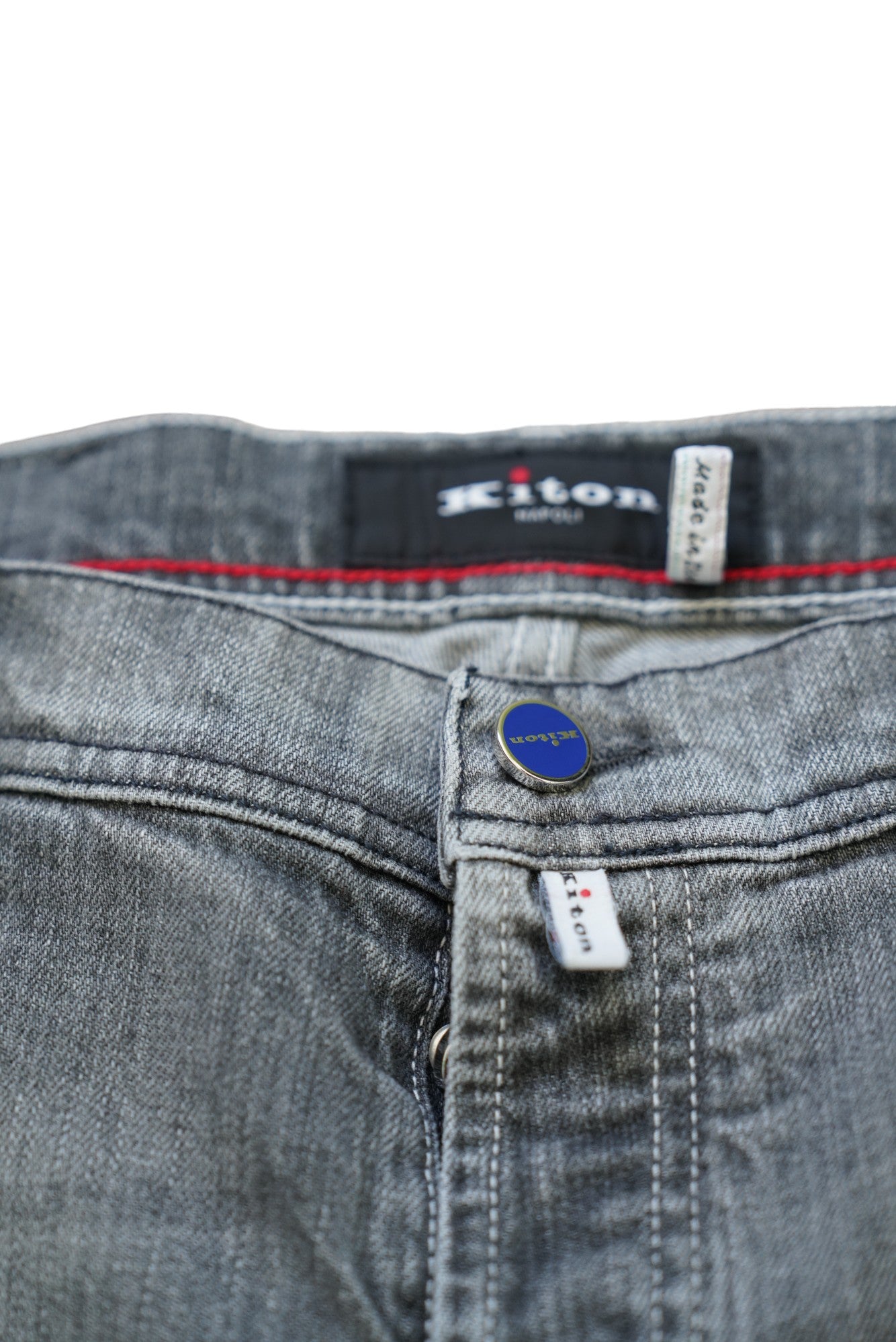 Kiton Jeans grau light washed Japan Denim destroyed Details