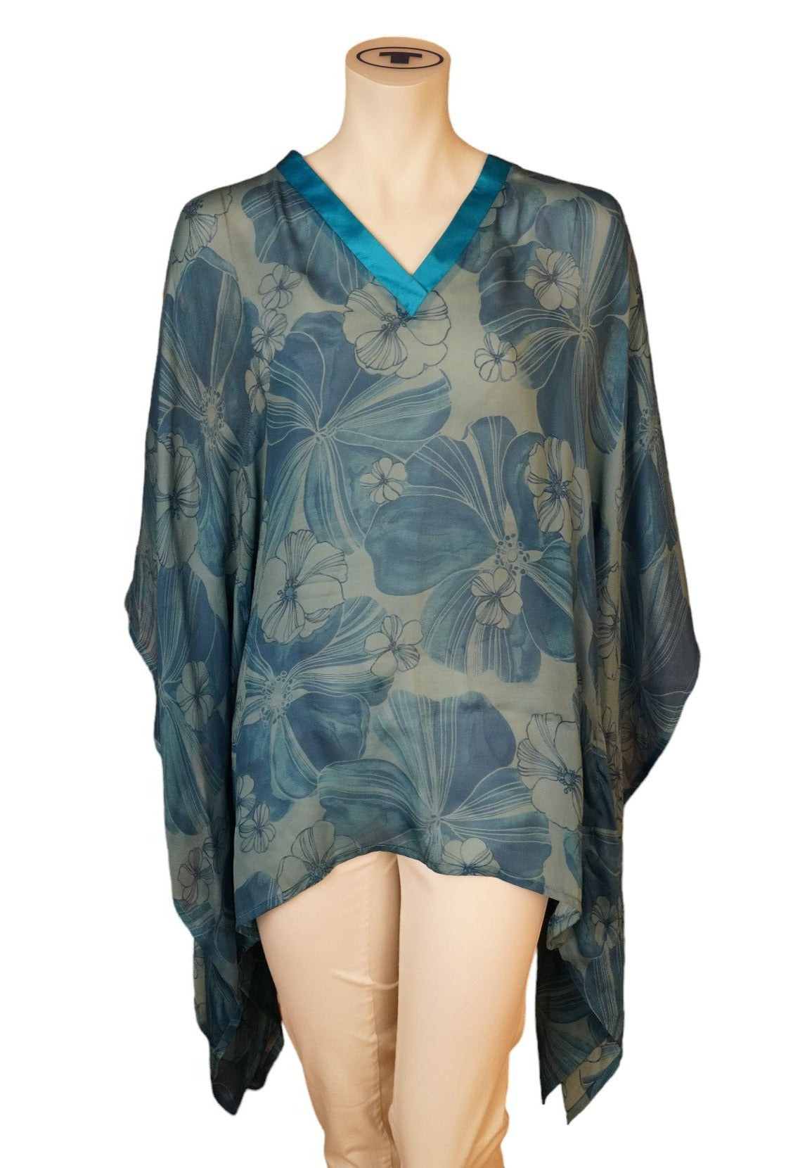 Loro Piana Cape Bluse Seide Sommer mit Gürtel neu Blumenmotiv