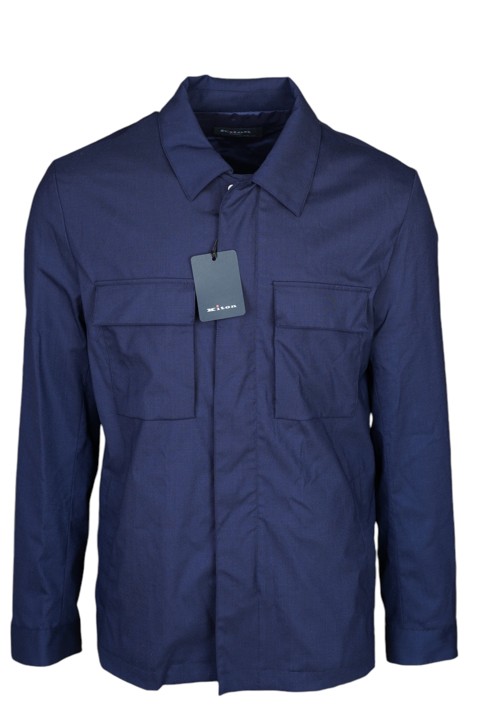 Kiton Hemdjacke Jacke Herren Wolle blau mit Druckknöpfen und verdecktem Reißverschluss