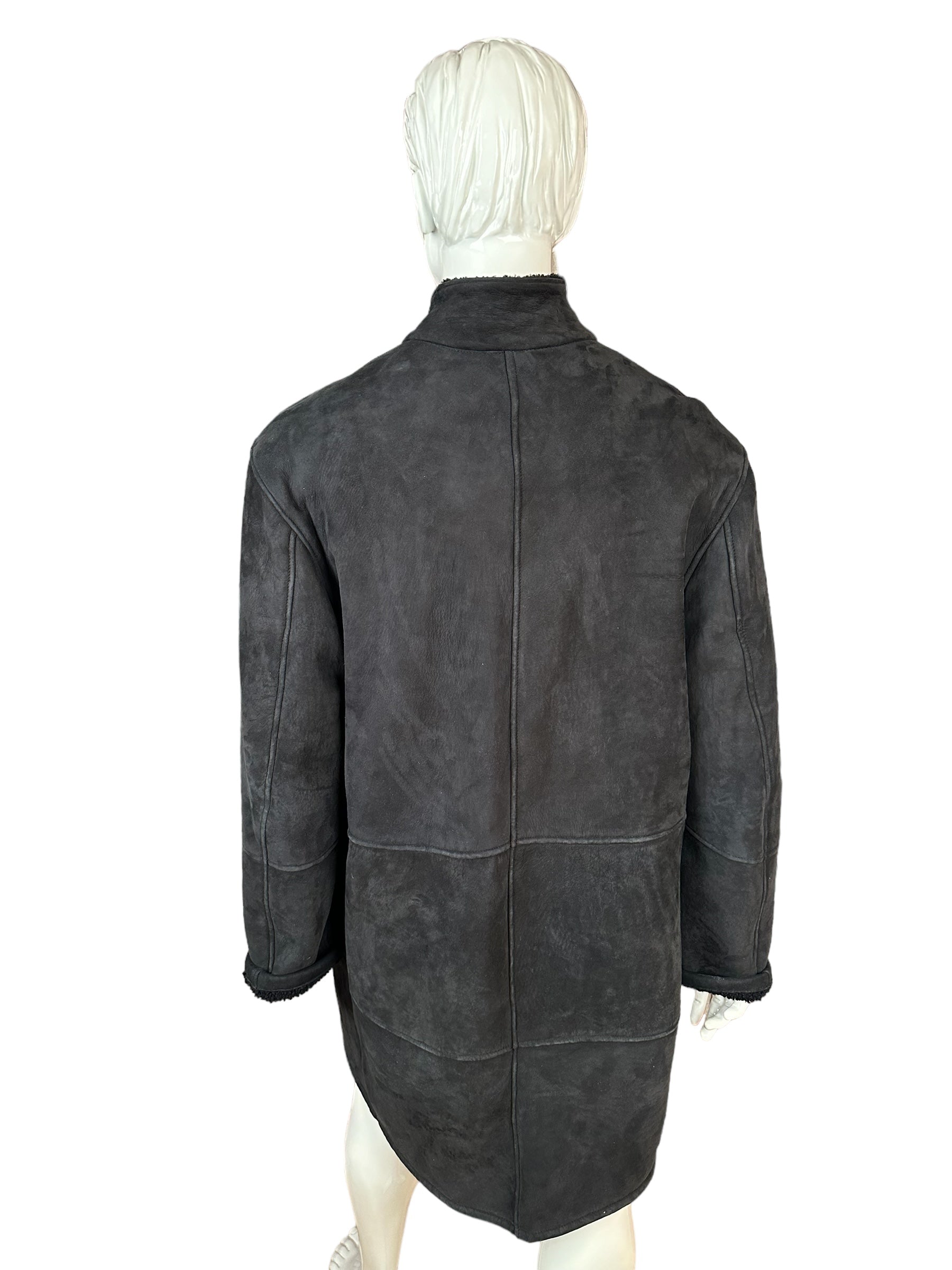 Kiton Coat Leather Long Coat 54 Shearling Lined Men