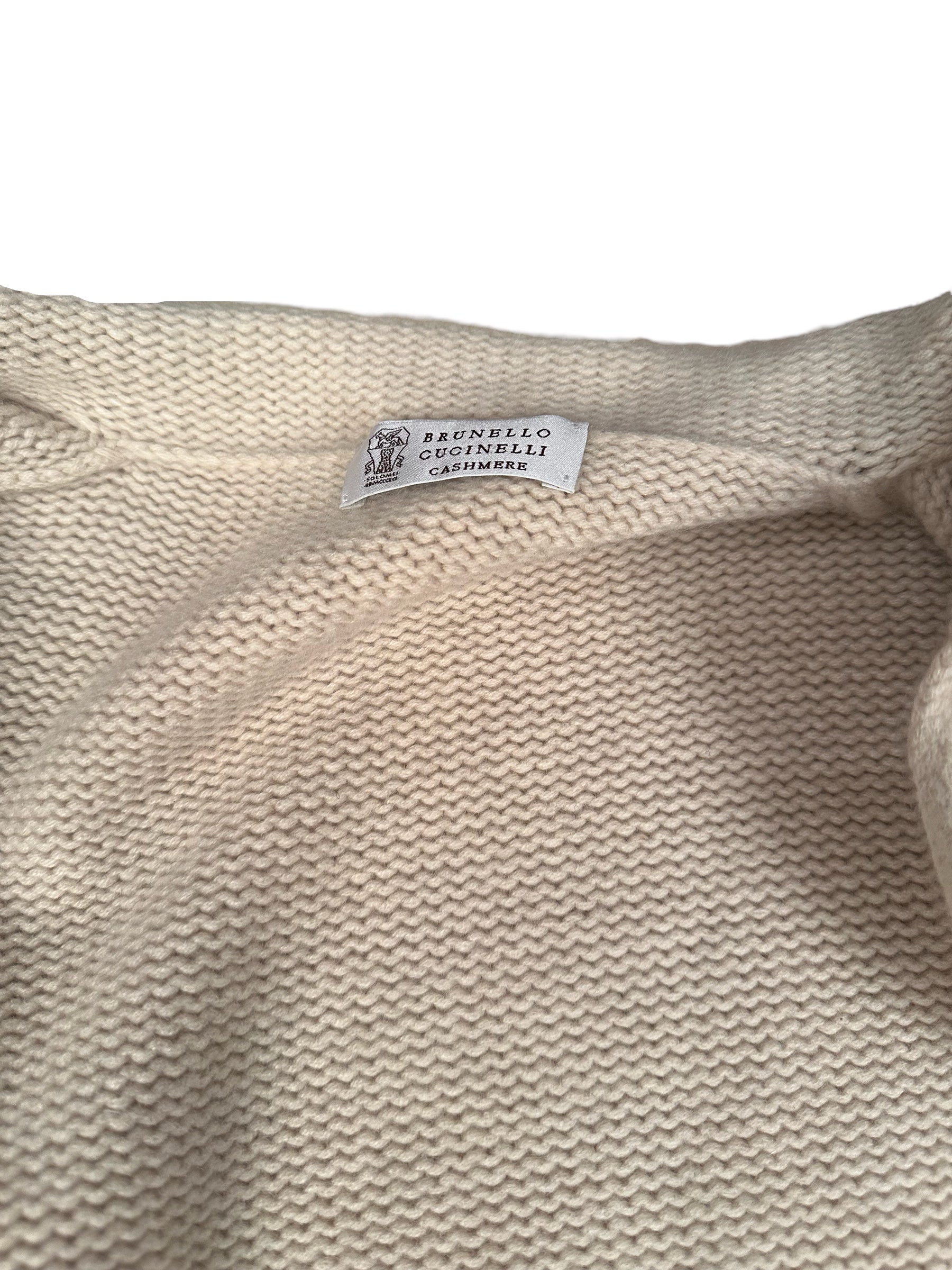 Brunello Cucinelli Strickjacke Cardigan L Beige mit Perlmutknöpfen Kaschmir