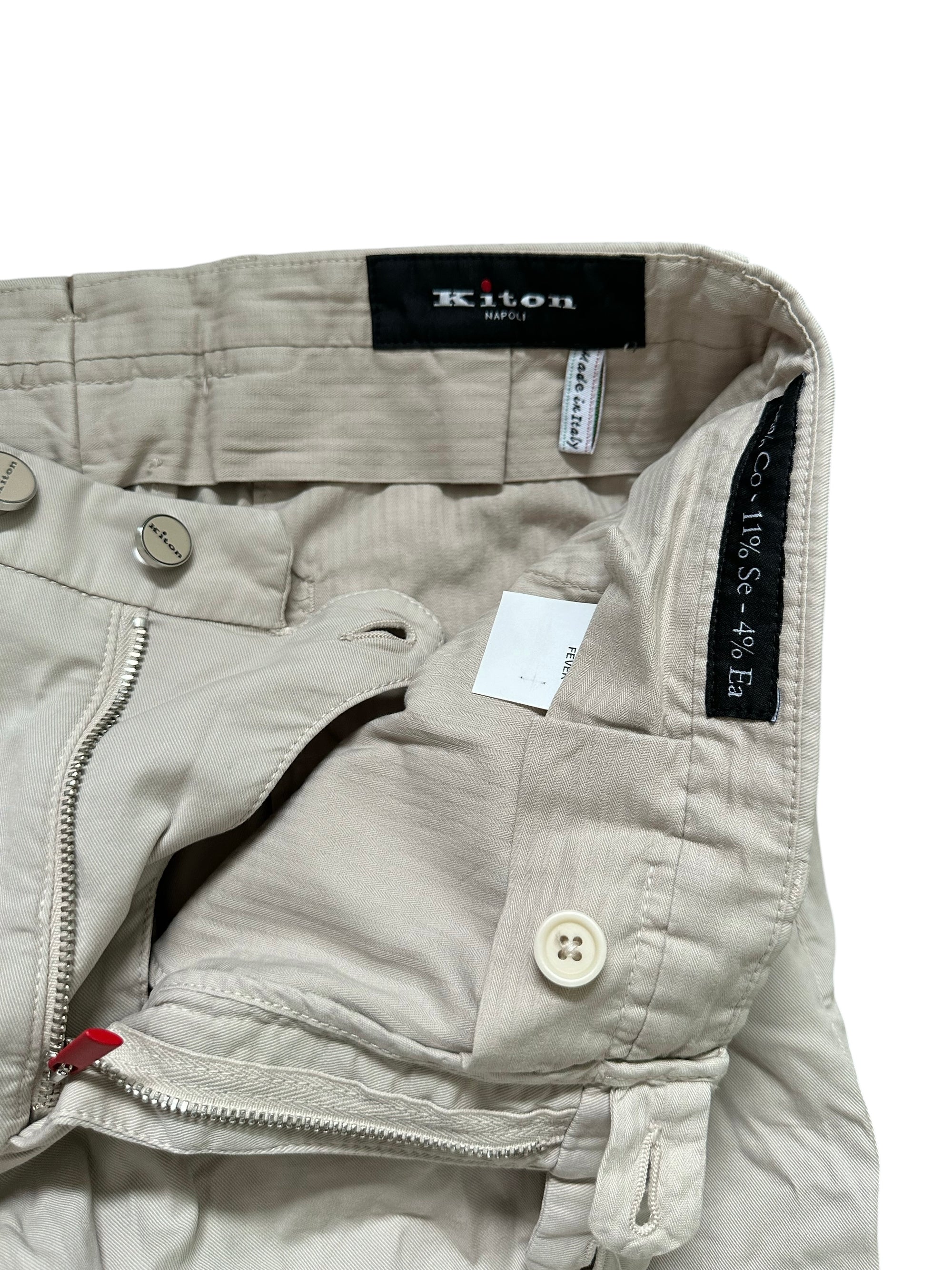 Kiton Hose Chino Sommerhose Baumwolle mit Seide beige