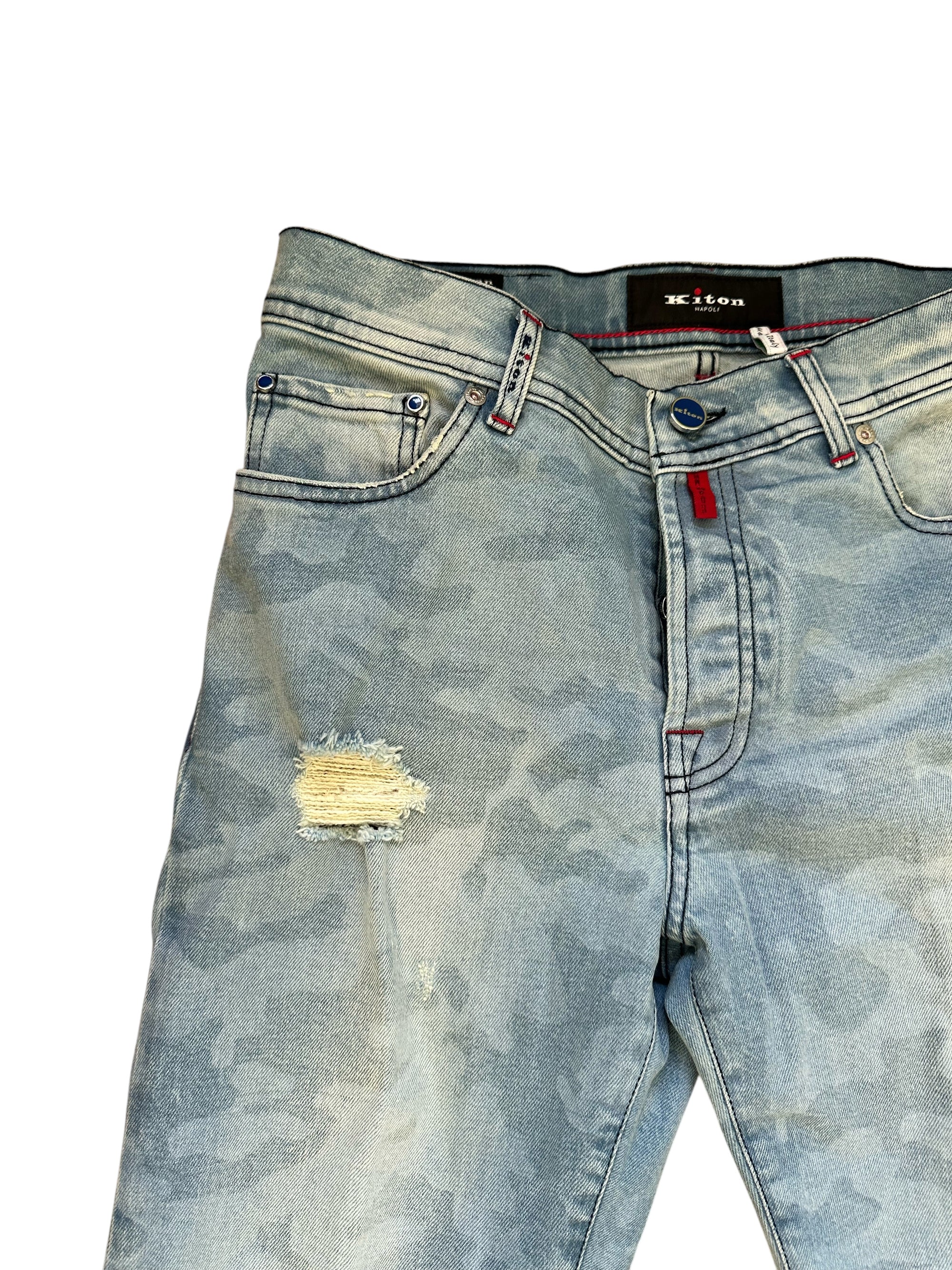Kiton Jeans Baumwolle Japan Denim helle Waschung mit Muster destroyed slim