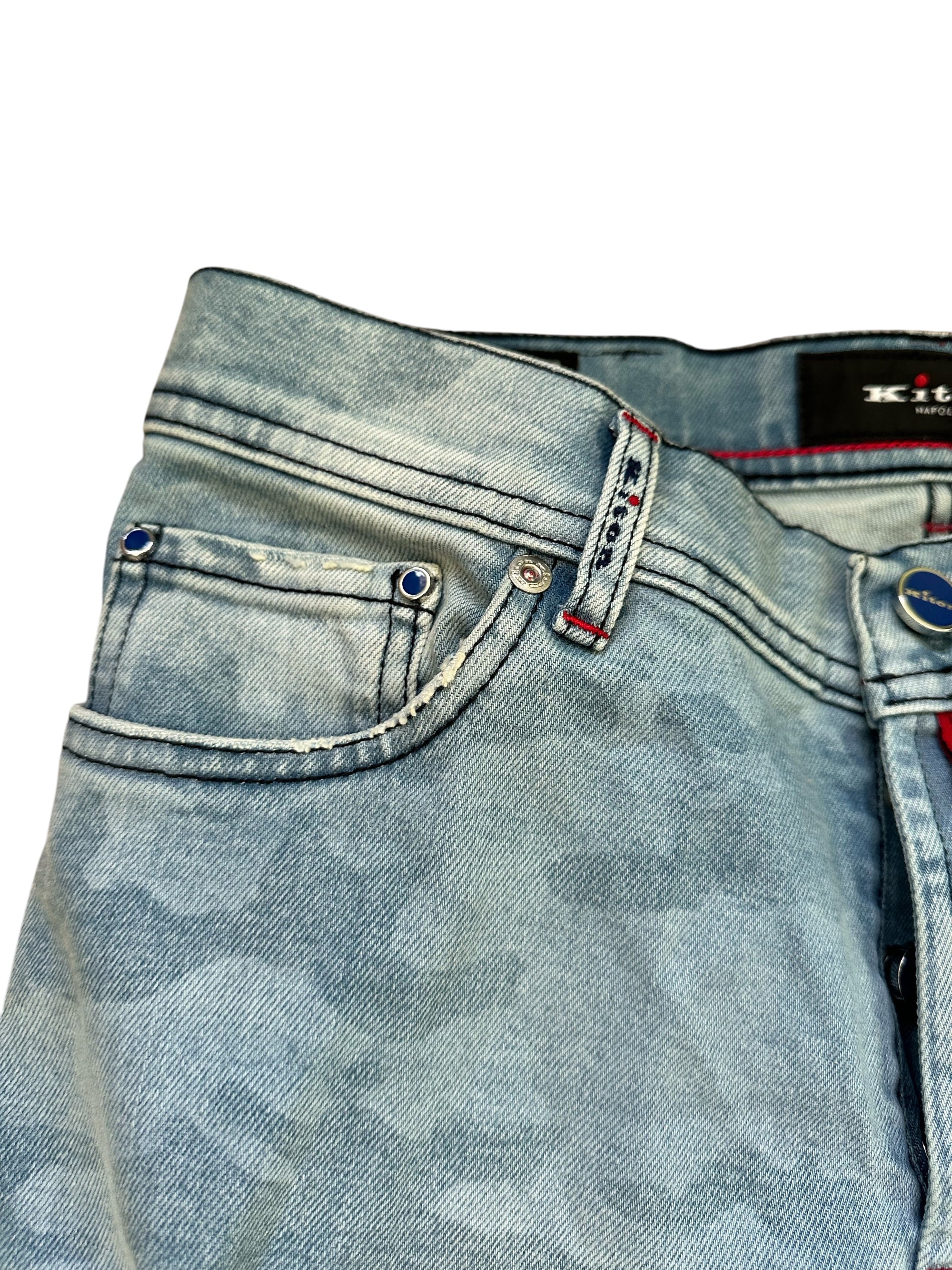 Kiton Jeans Baumwolle Japan Denim helle Waschung mit Muster destroyed slim